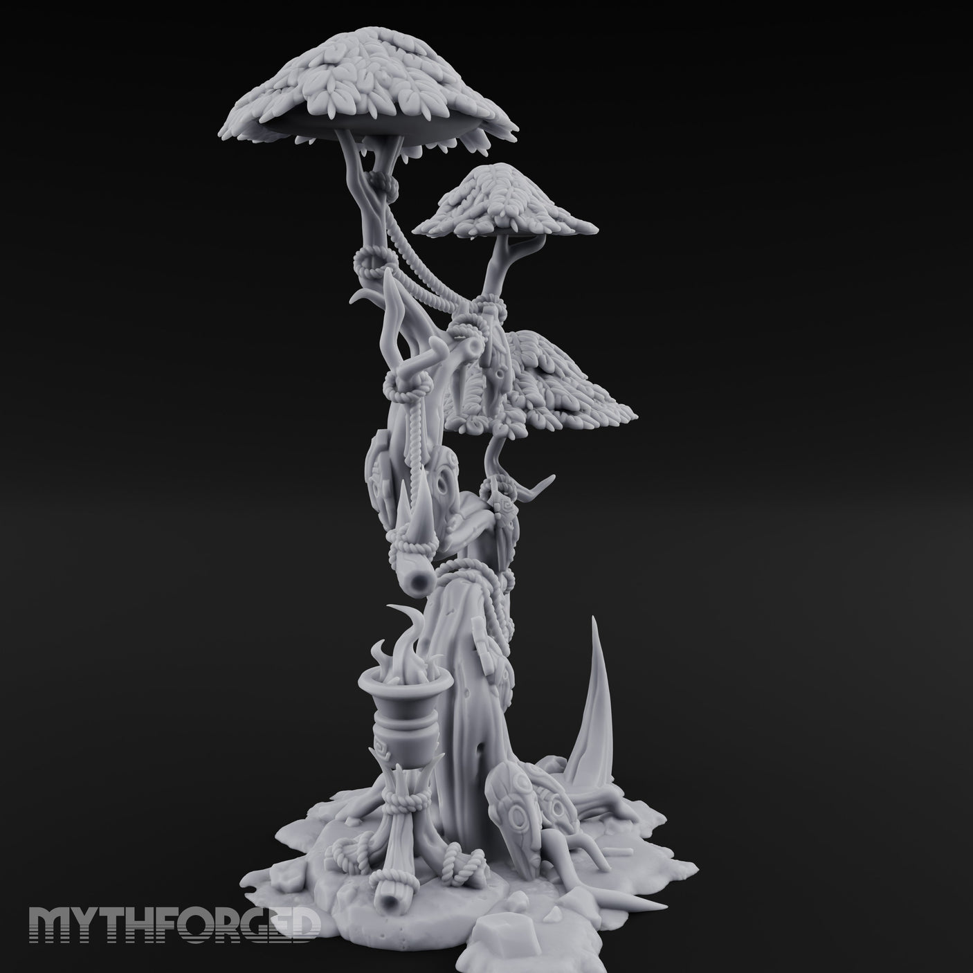 Mask-Dangled Rope-Twisted Tribal Spirit Tree Scene Miniature for Dungeons and Dragons, Pathfinder or other TTRPGs