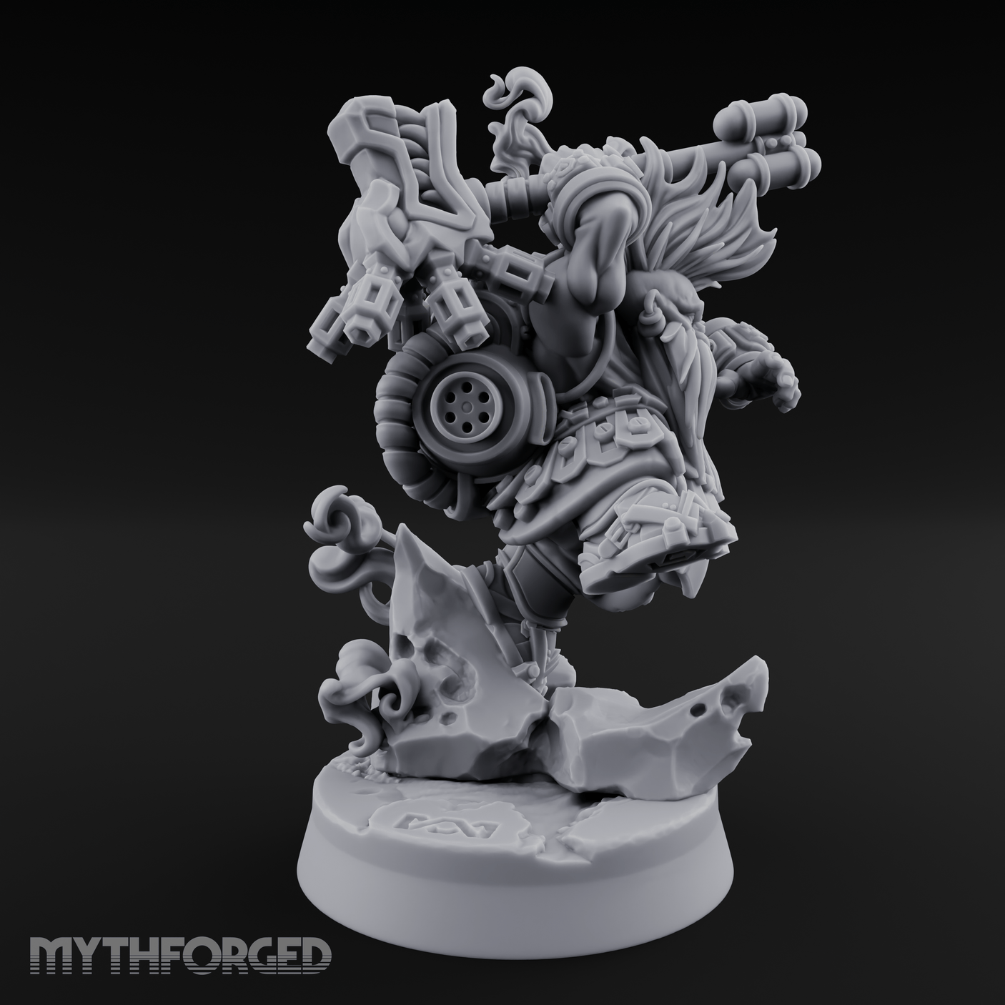 Steam Powered Dwarf Fighter Miniature for Dungeons and Dragons, Pathfinder or other TTRPGs