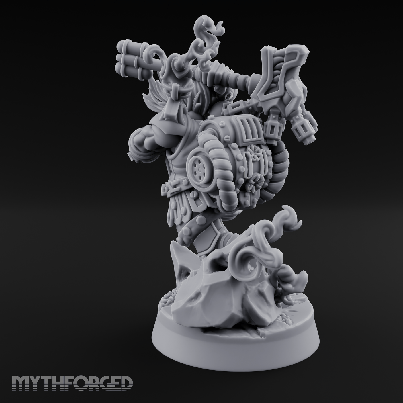 Steam Powered Dwarf Fighter Miniature for Dungeons and Dragons, Pathfinder or other TTRPGs