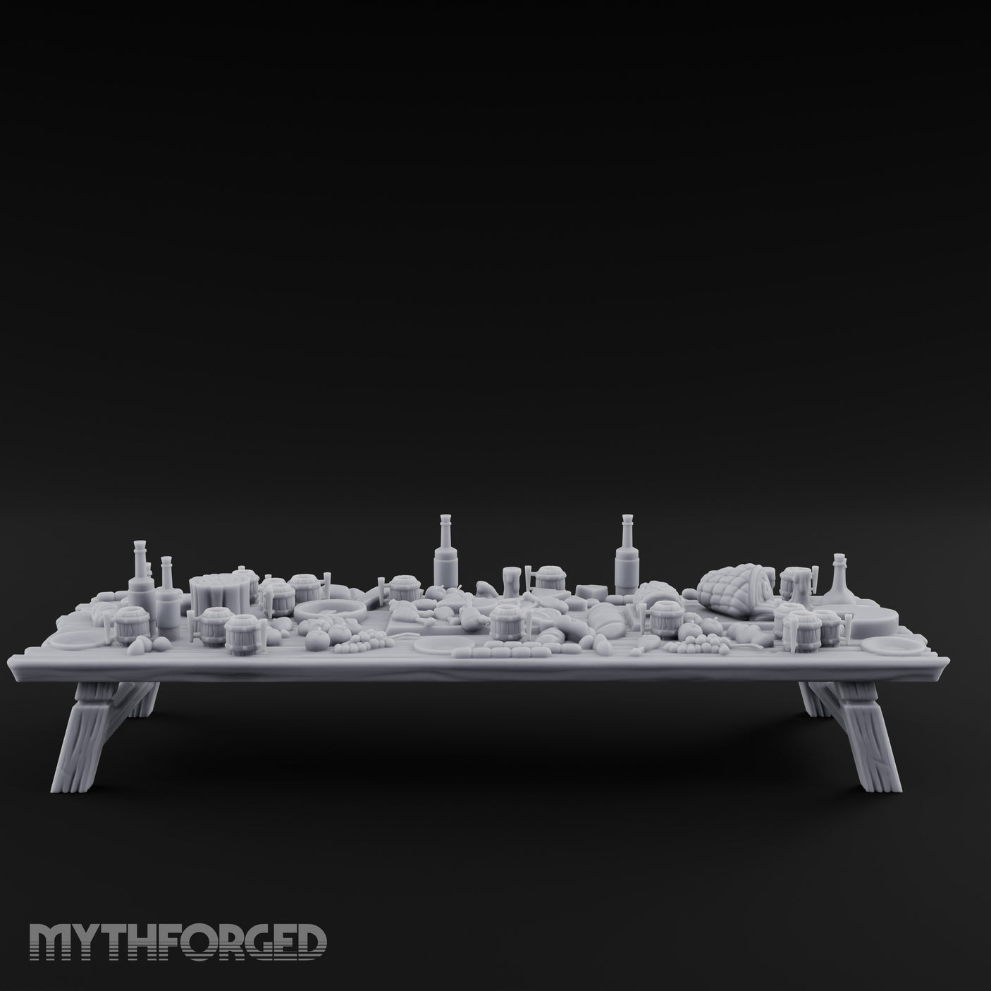 Meat-Heaped Bottle-Strewn Banquet Feasting Table Miniature for Dungeons and Dragons, Pathfinder or other TTRPGs