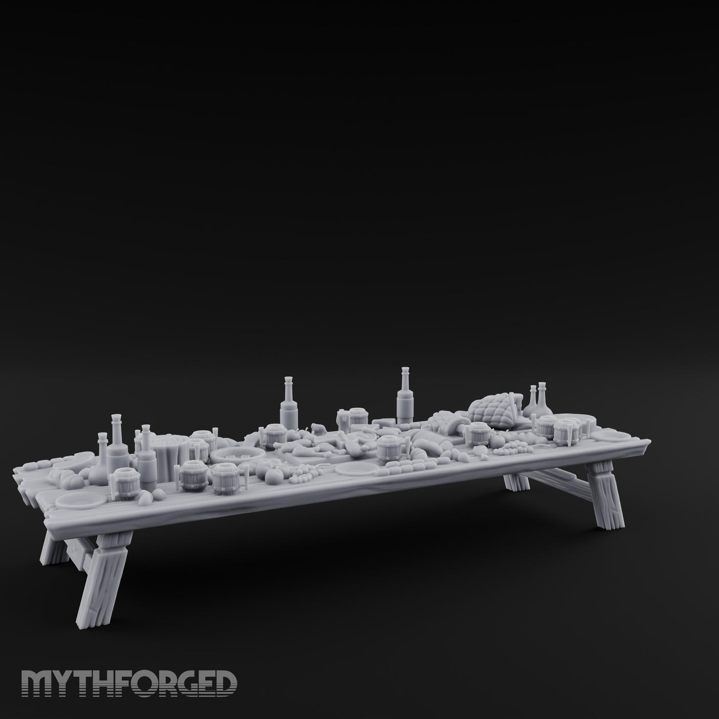 Meat-Heaped Bottle-Strewn Banquet Feasting Table Miniature for Dungeons and Dragons, Pathfinder or other TTRPGs