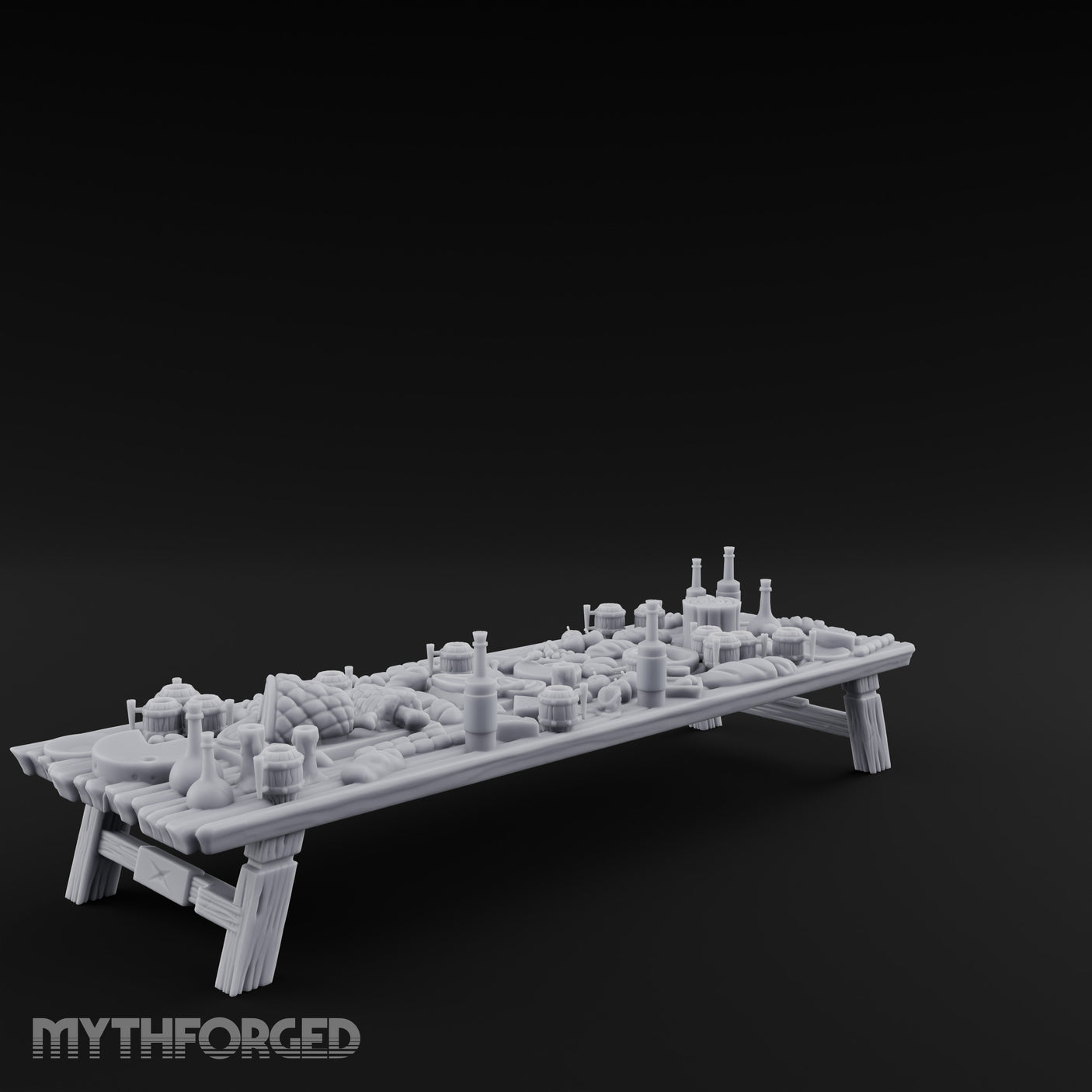 Meat-Heaped Bottle-Strewn Banquet Feasting Table Miniature for Dungeons and Dragons, Pathfinder or other TTRPGs