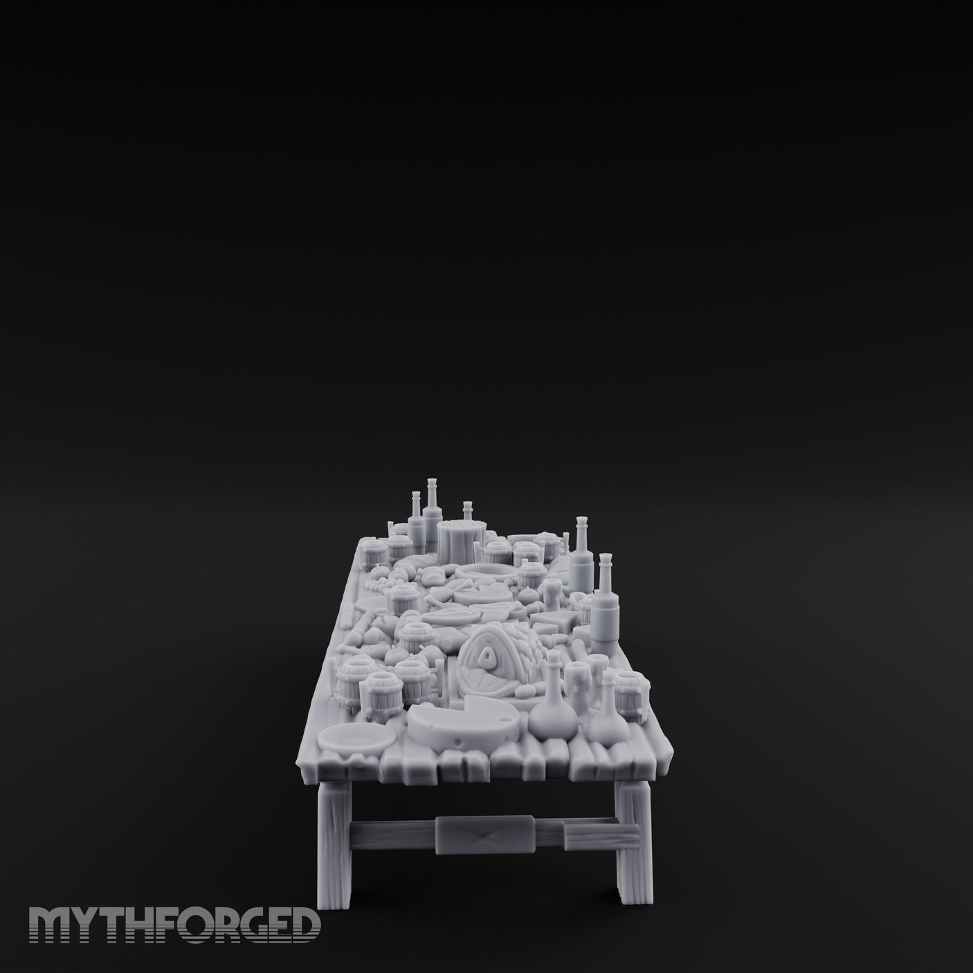Meat-Heaped Bottle-Strewn Banquet Feasting Table Miniature for Dungeons and Dragons, Pathfinder or other TTRPGs