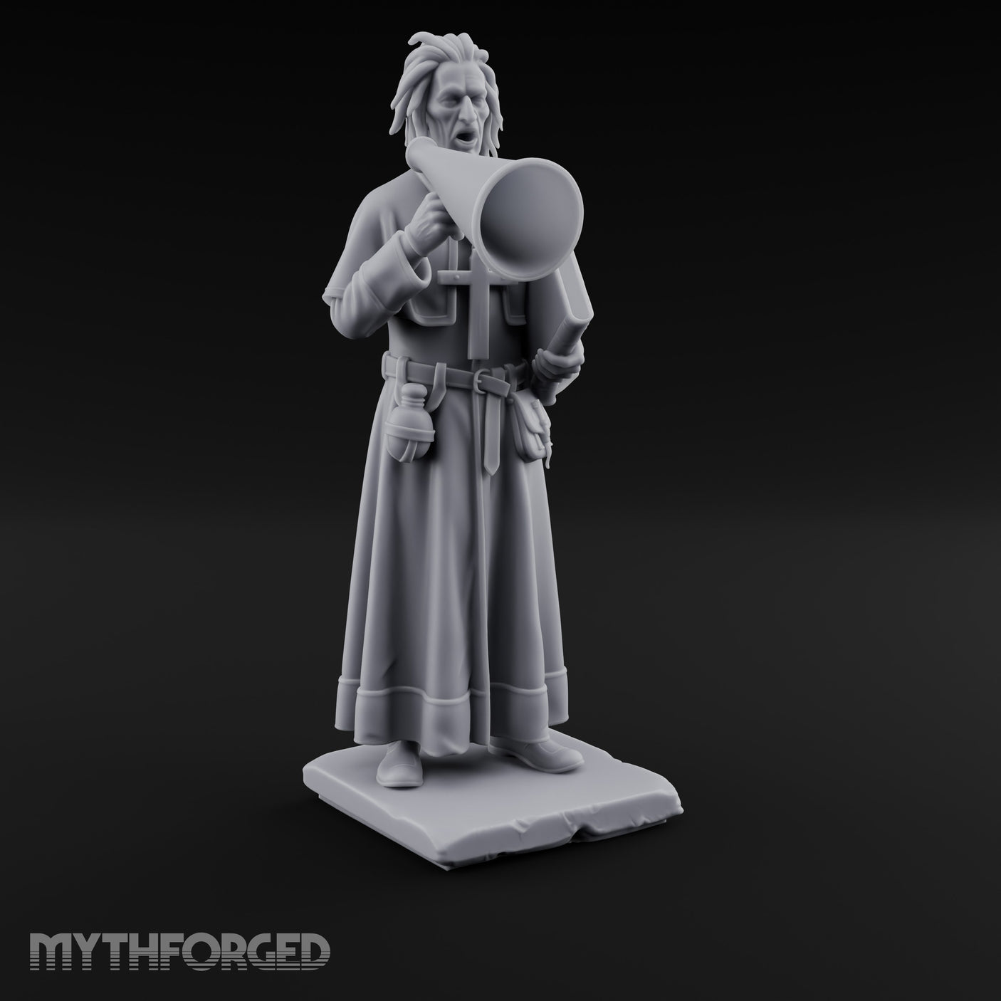 Megaphone Bellowing Human Preacher Miniature for Dungeons and Dragons, Pathfinder or other TTRPGs