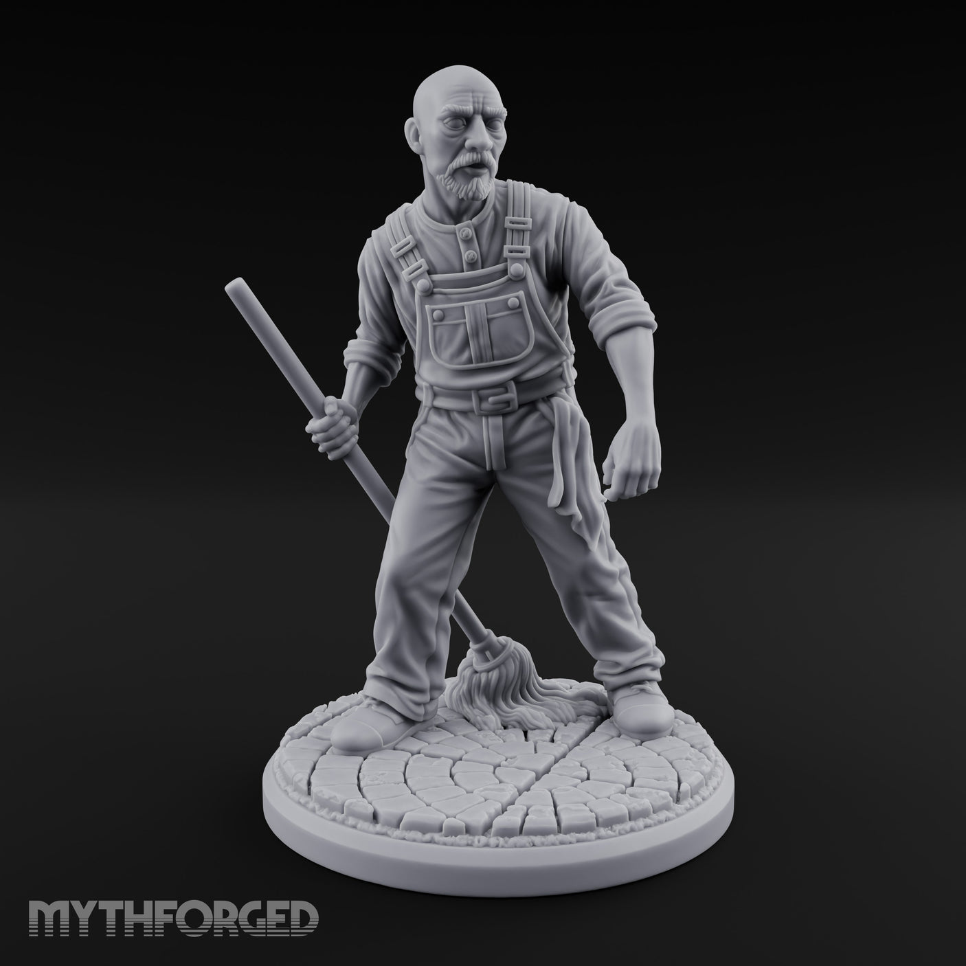 Mop Wielding Human Janitor Miniature for Dungeons and Dragons, Pathfinder or other TTRPGs