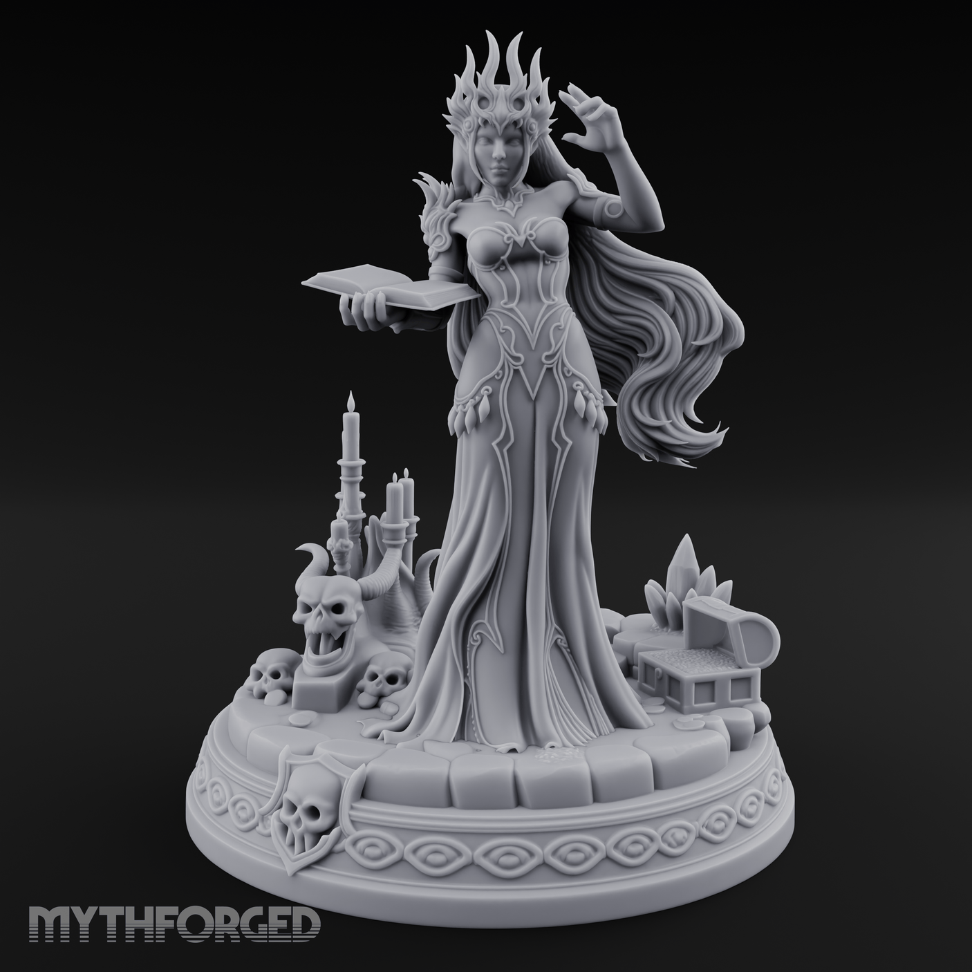 Crowned In Flame Sorceress Miniature for Dungeons and Dragons, Pathfinder or other TTRPGs