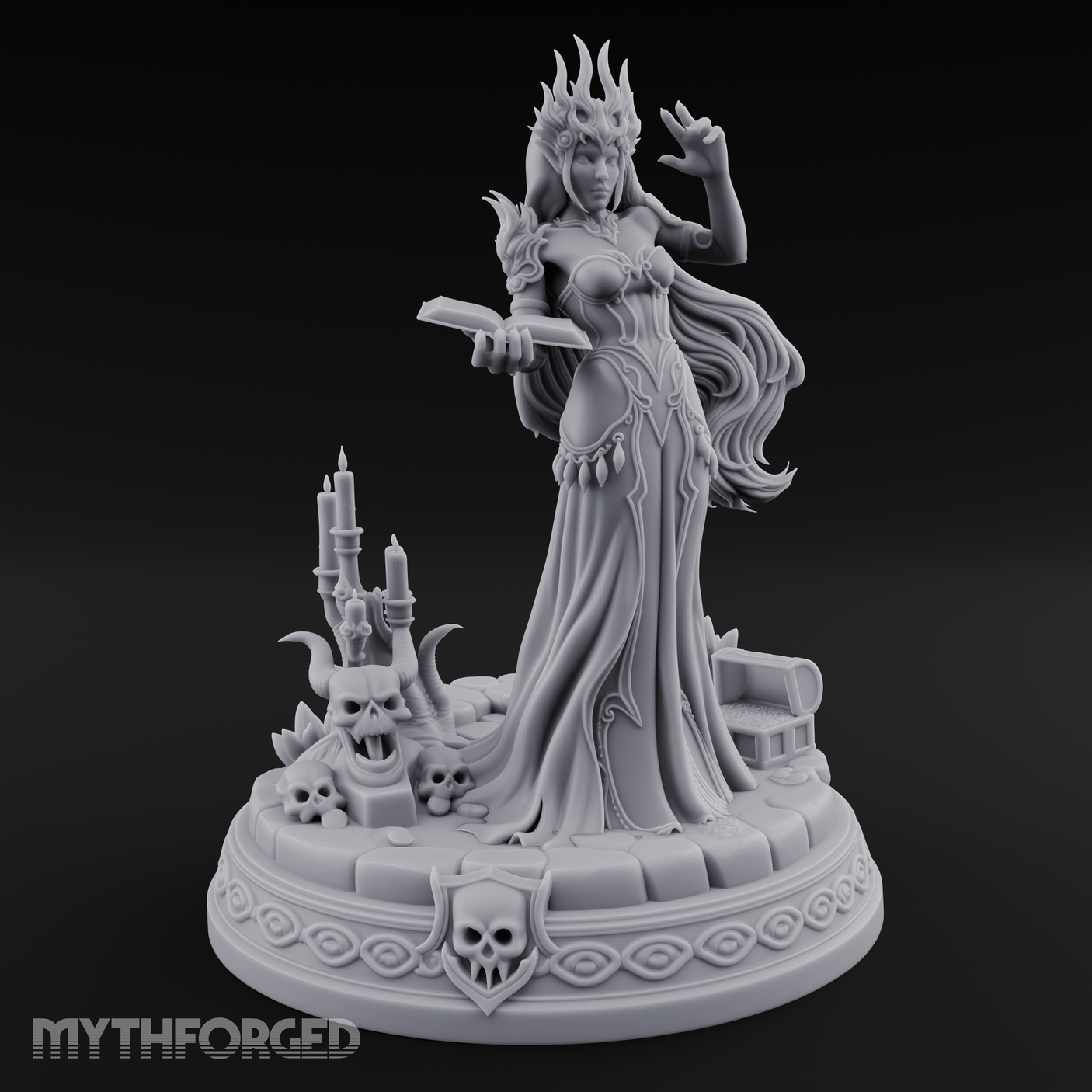 Crowned In Flame Sorceress Miniature for Dungeons and Dragons, Pathfinder or other TTRPGs