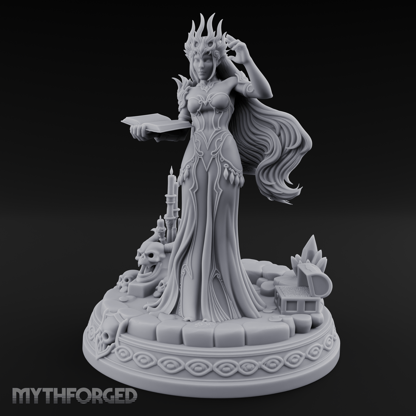 Crowned In Flame Sorceress Miniature for Dungeons and Dragons, Pathfinder or other TTRPGs