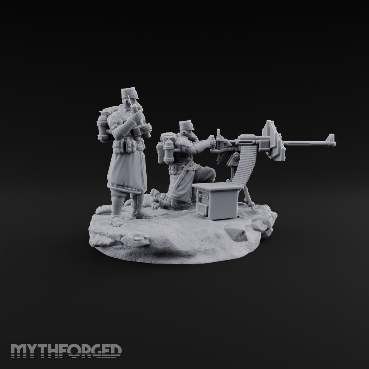 Breath Rationed, Ammunition Not Human Gas-Masked Heavy Infantry A — Dual Gun · Standing