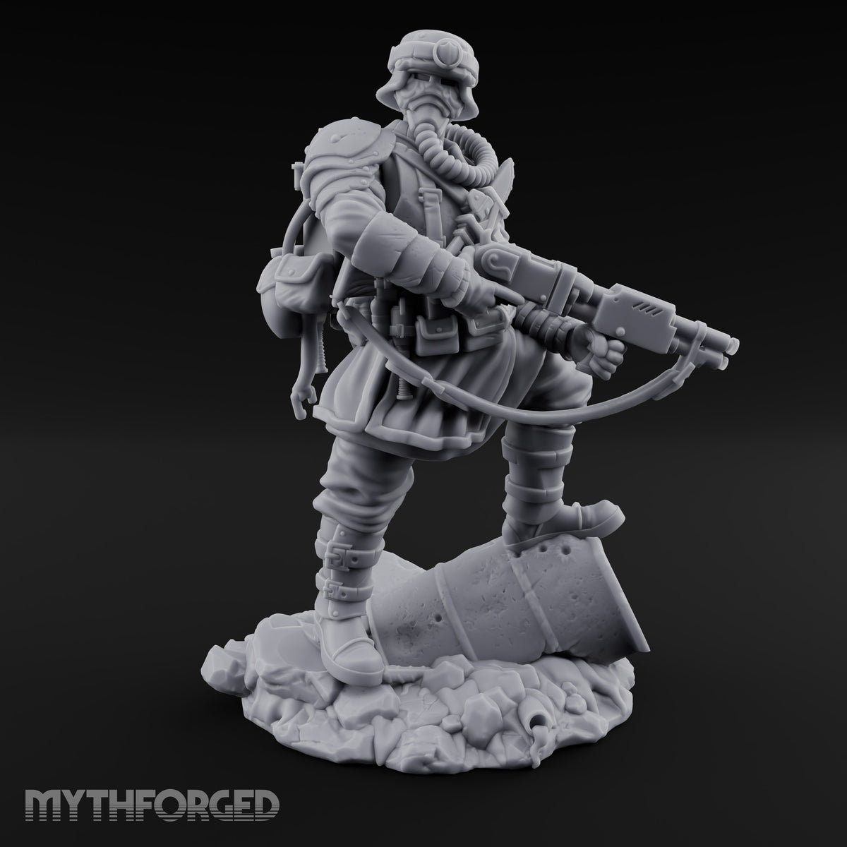 Breathing Through Brass Hoses Human Gas-Masked Shocktrooper B