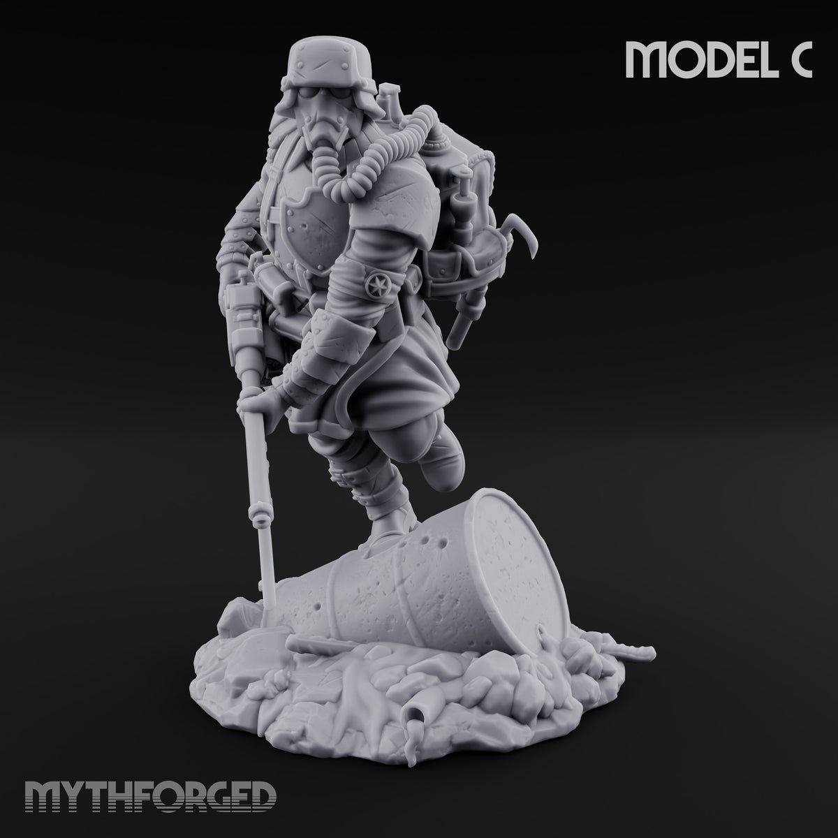 Breathing Through Brass Hoses Human Gas-Masked Shocktrooper C