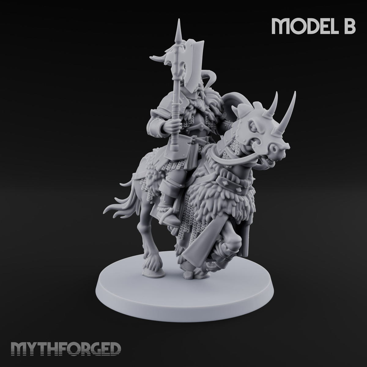 Hooves Thunder, Horns Gleam Human Horned Cavalry Warriors — B