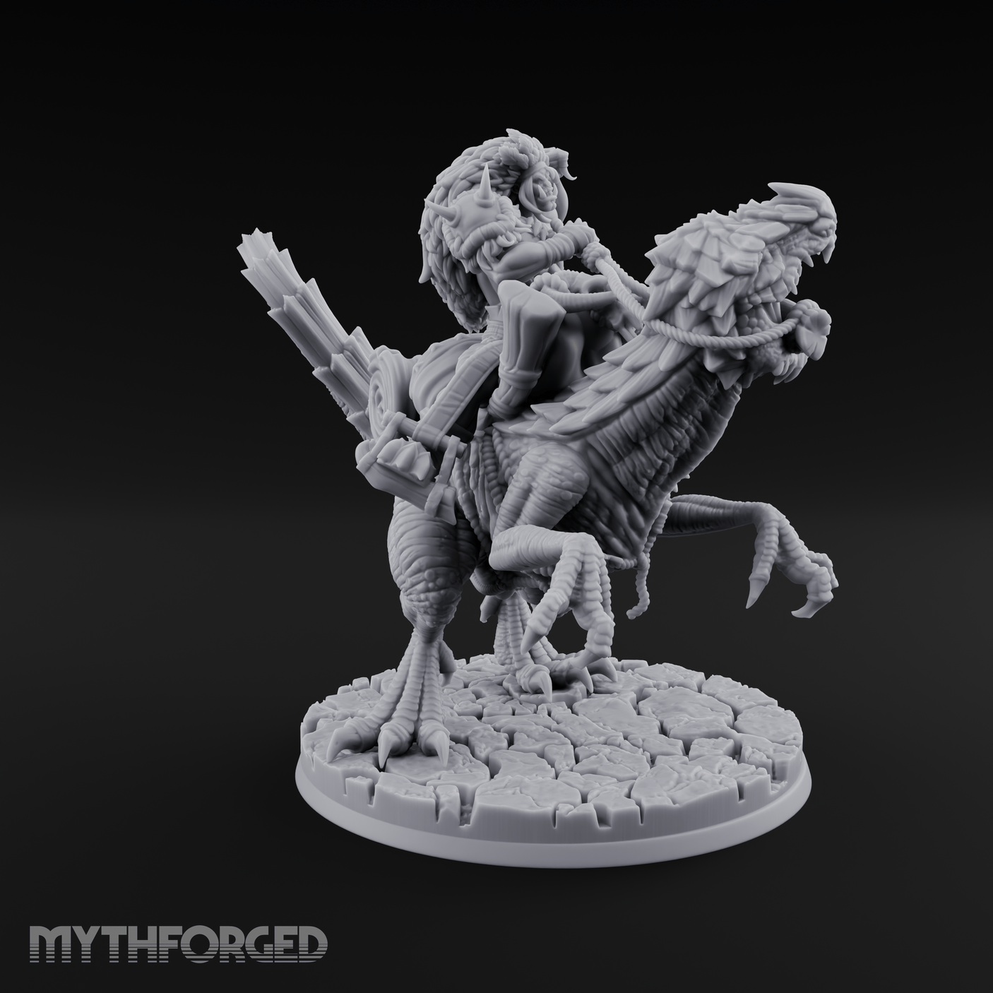 Trunk Raised Triumphant Orc Velociraptor Rider Miniature for Dungeons and Dragons, Pathfinder or other TTRPGs
