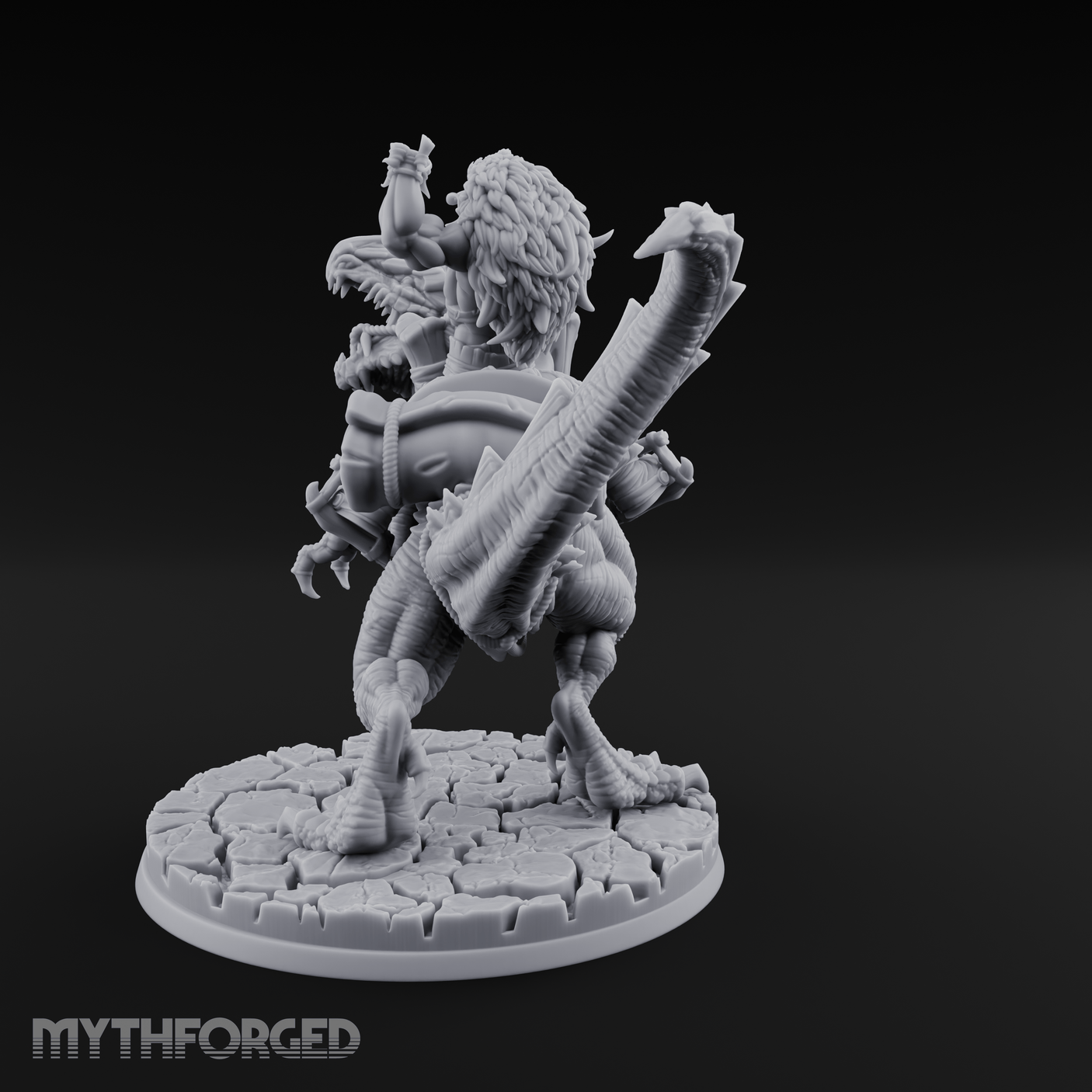 Trunk Raised Triumphant Orc Velociraptor Rider Miniature for Dungeons and Dragons, Pathfinder or other TTRPGs