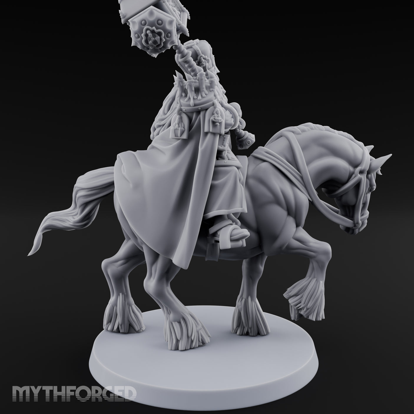 Hammer Hoisting Riding Commander Miniature for Dungeons and Dragons, Pathfinder or other TTRPGs