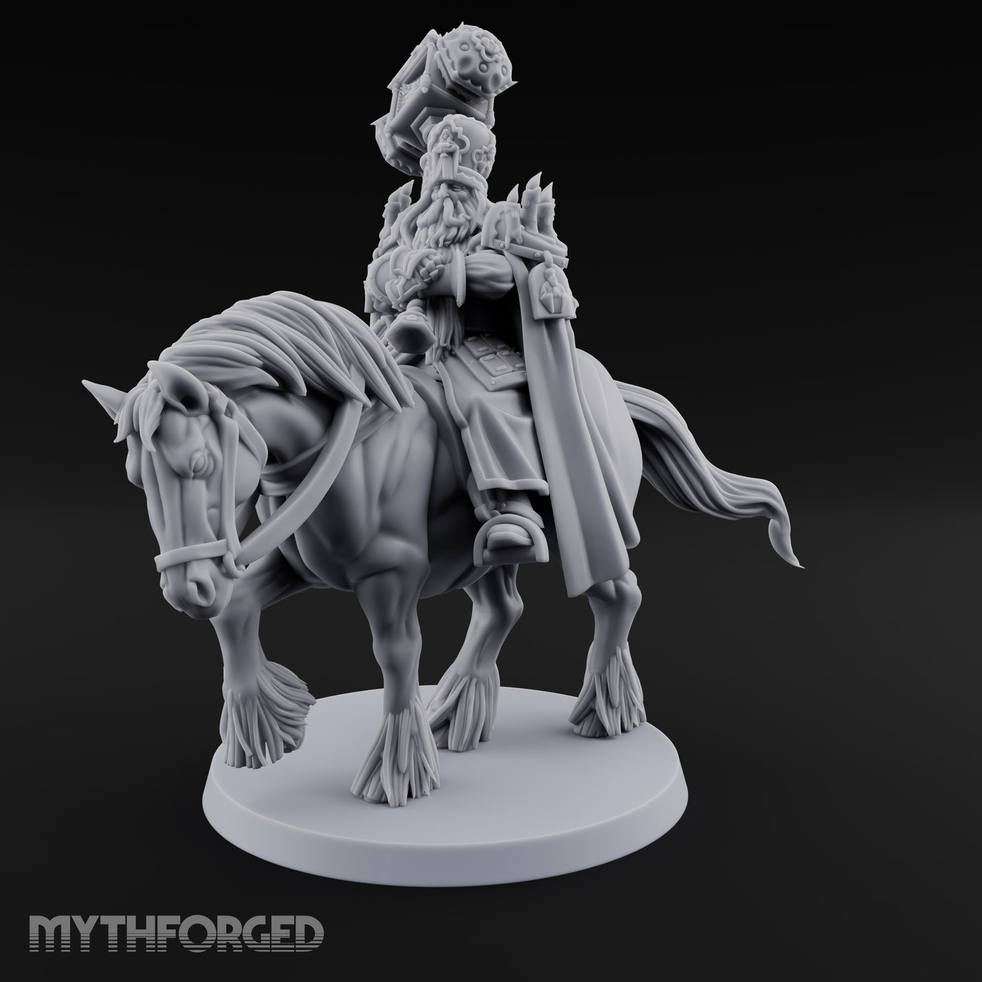Hammer Hoisting Riding Commander Miniature for Dungeons and Dragons, Pathfinder or other TTRPGs