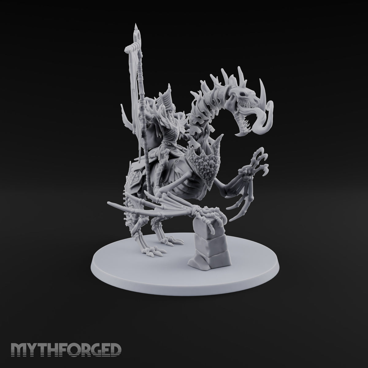 Pale and Unhurried Vampire Lord with Banner and Skull Spirits on Skeletal Mount — Banner