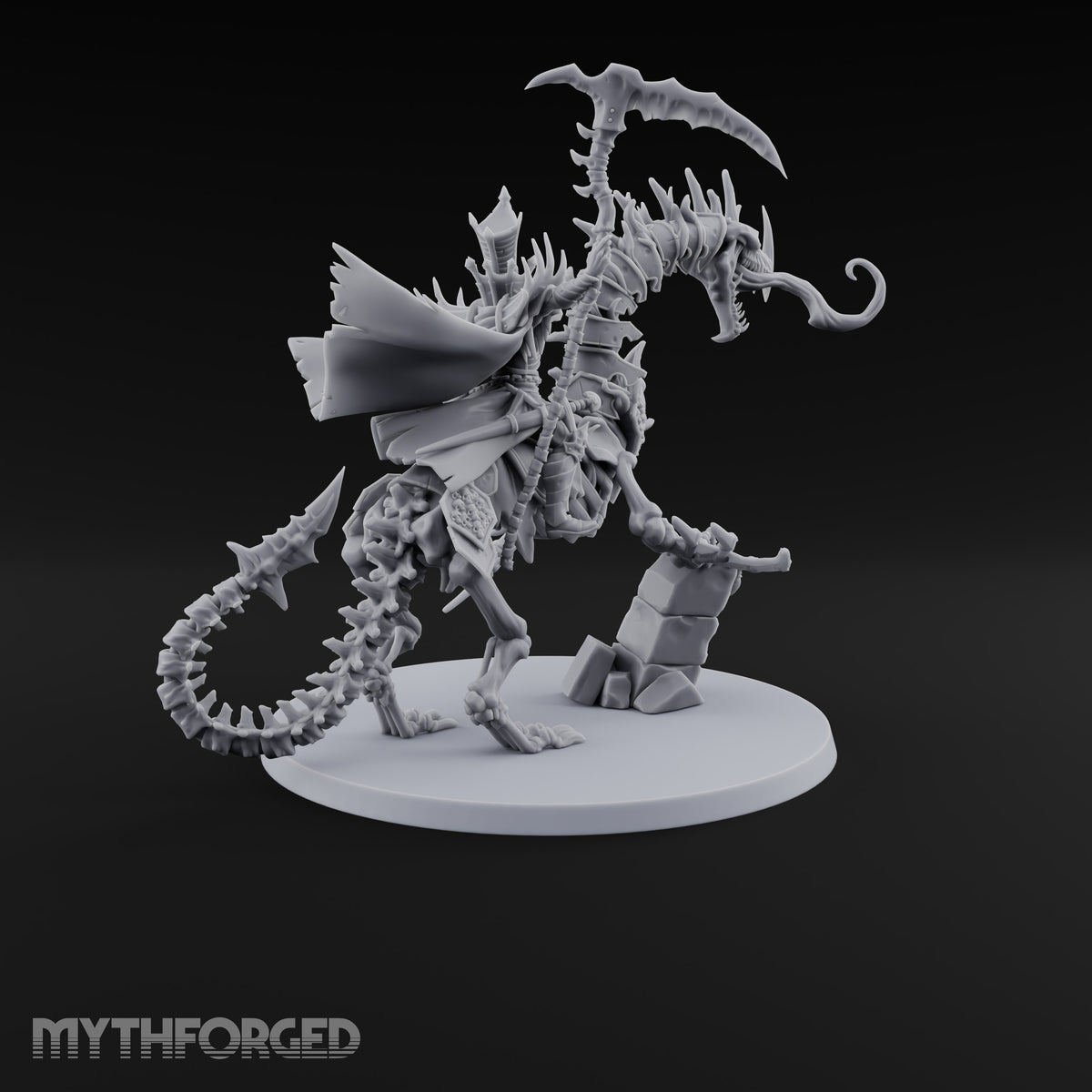 Pale and Unhurried Vampire Lord with Banner and Skull Spirits on Skeletal Mount — Scythe
