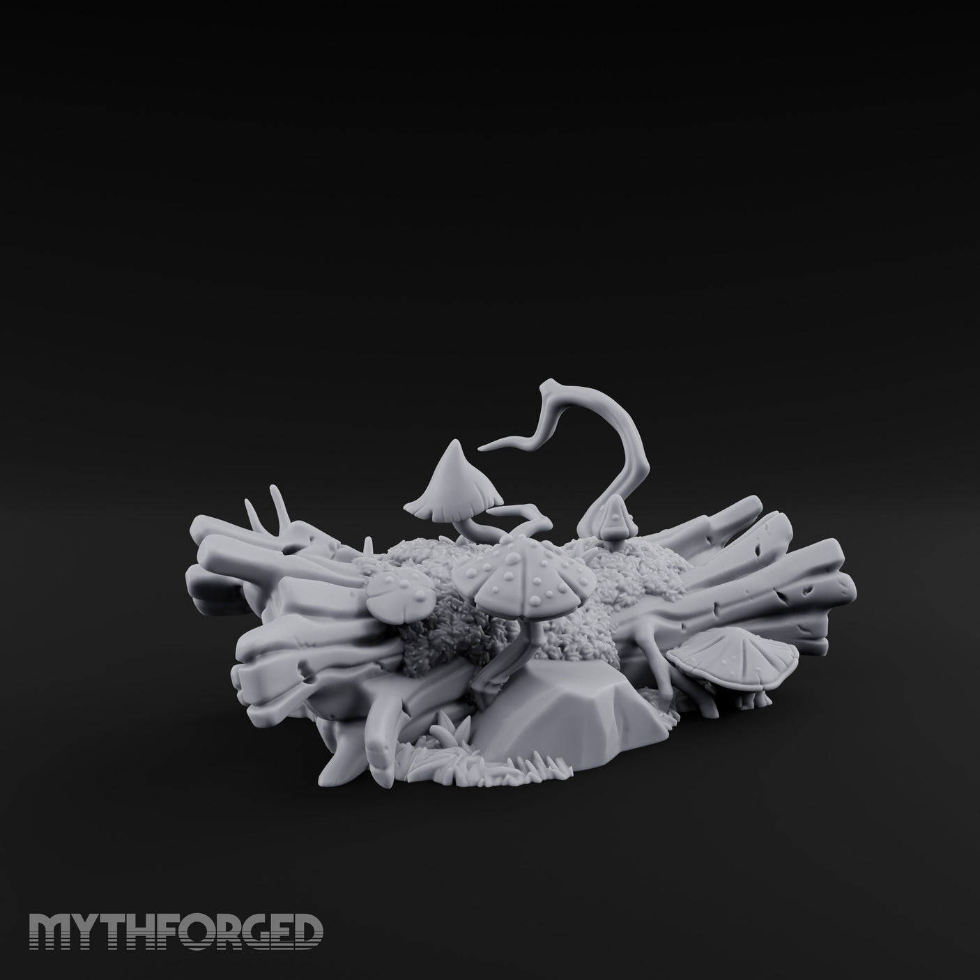 Mushroom-Crowned Bark-Split Fallen Log Scatter Miniature for Dungeons and Dragons, Pathfinder or other TTRPGs