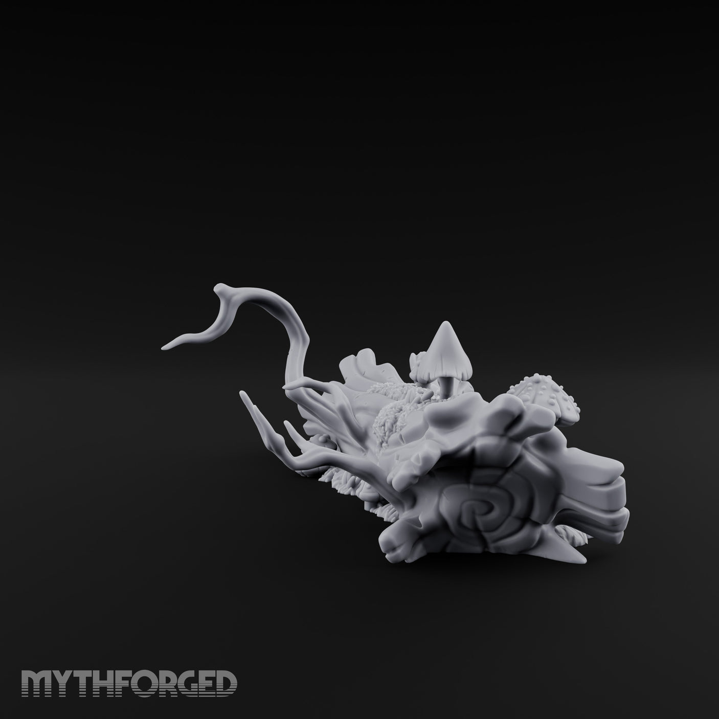 Mushroom-Crowned Bark-Split Fallen Log Scatter Miniature for Dungeons and Dragons, Pathfinder or other TTRPGs