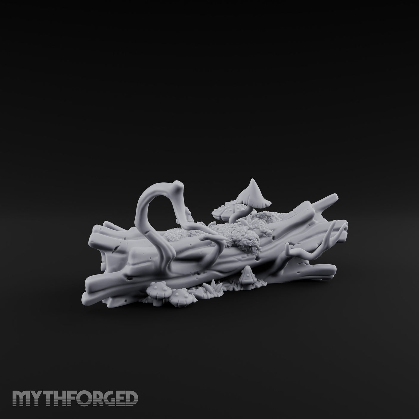 Mushroom-Crowned Bark-Split Fallen Log Scatter Miniature for Dungeons and Dragons, Pathfinder or other TTRPGs