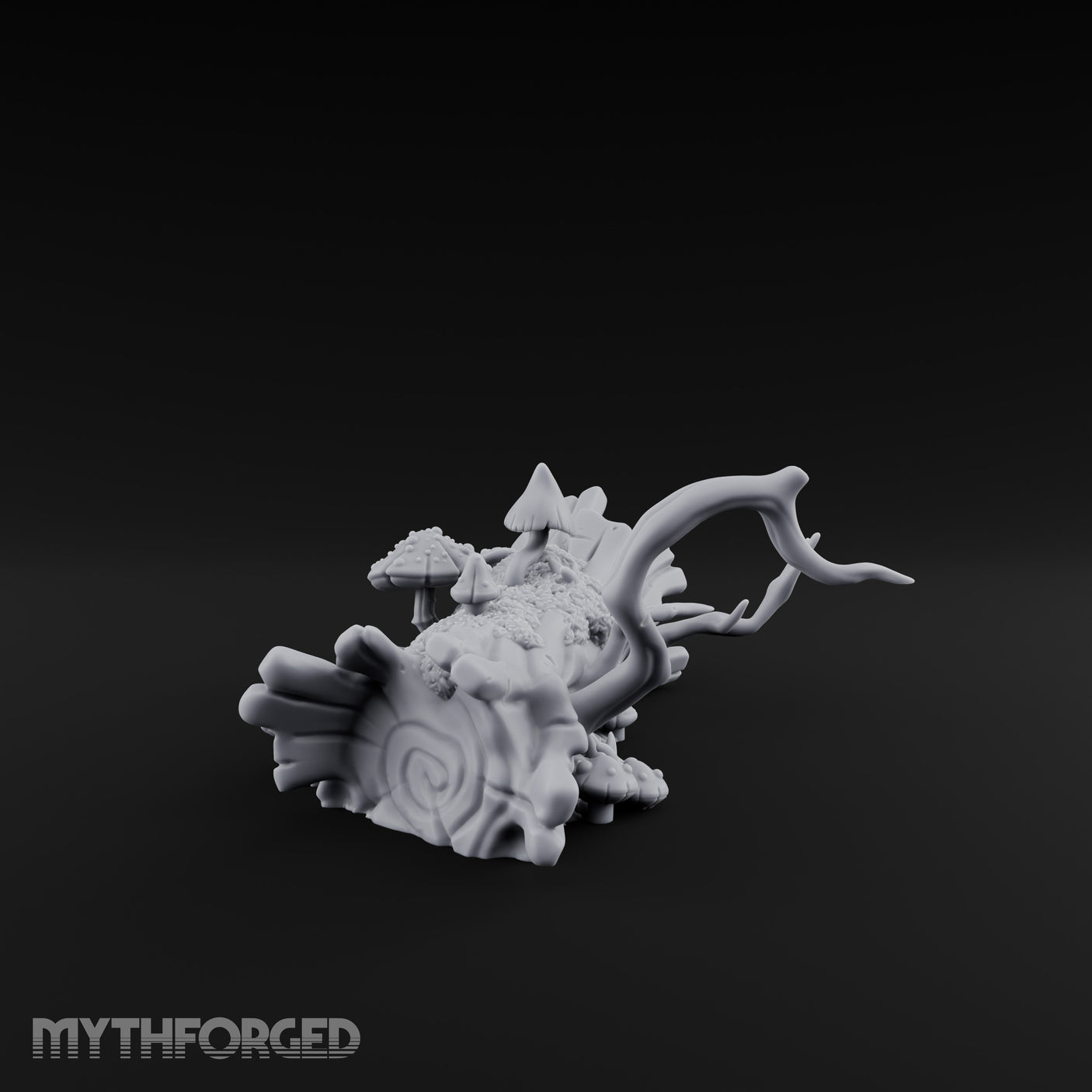 Mushroom-Crowned Bark-Split Fallen Log Scatter Miniature for Dungeons and Dragons, Pathfinder or other TTRPGs