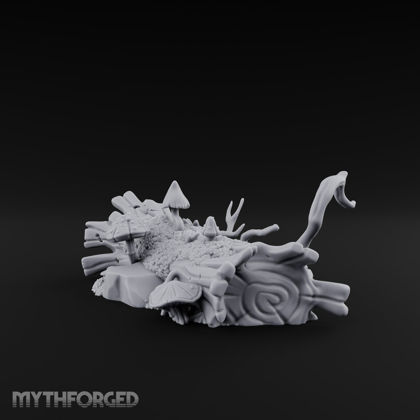 Mushroom-Crowned Bark-Split Fallen Log Scatter Miniature for Dungeons and Dragons, Pathfinder or other TTRPGs