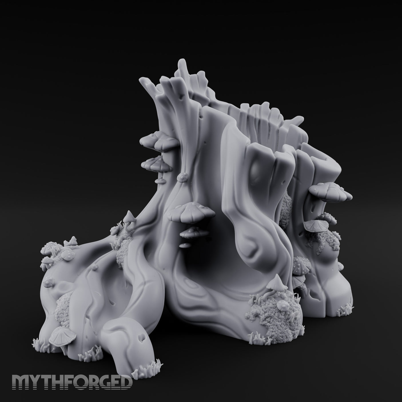 Mushroom-Dotted Hollow-Cored Forest Stump Hollow Miniature for Dungeons and Dragons, Pathfinder or other TTRPGs