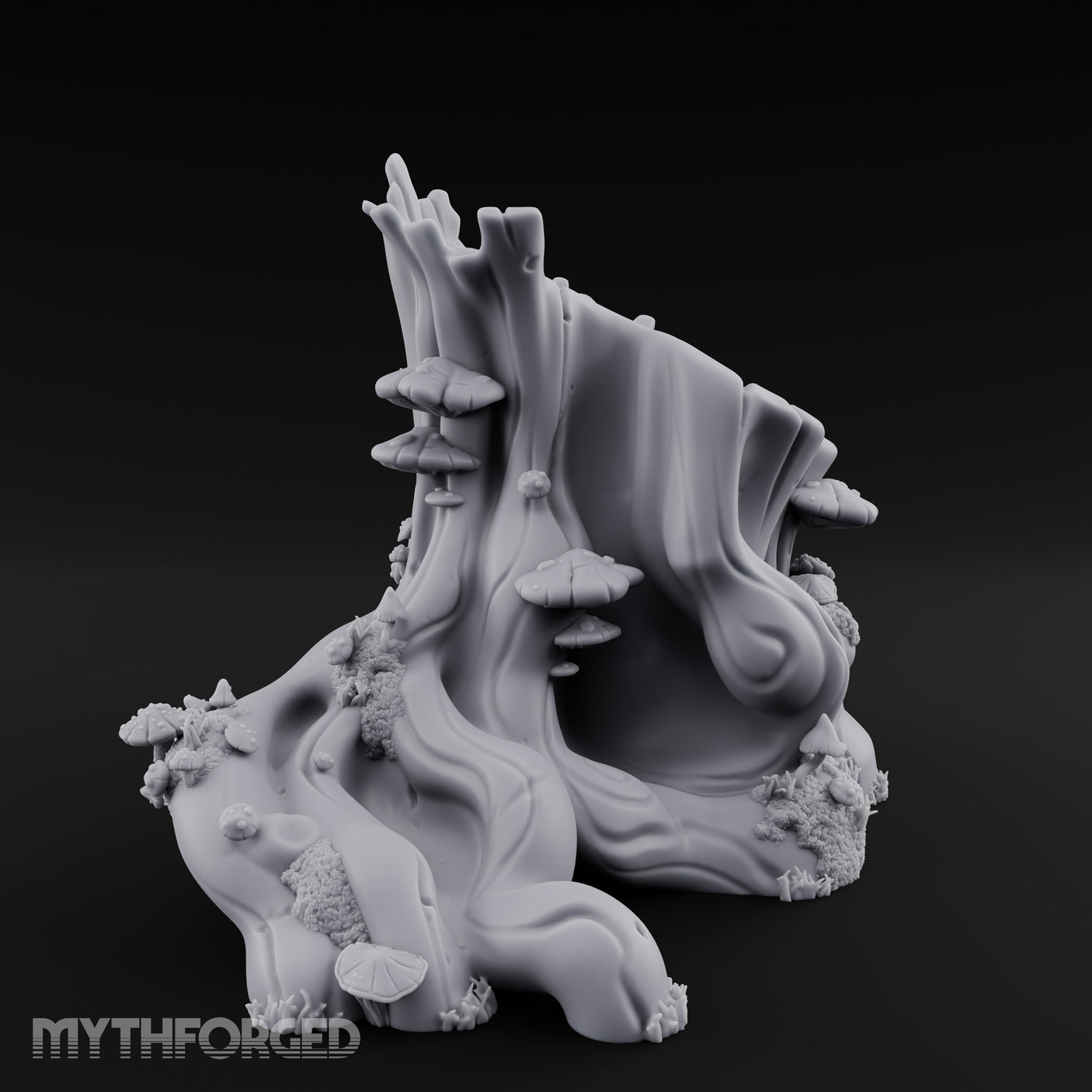 Mushroom-Dotted Hollow-Cored Forest Stump Hollow Miniature for Dungeons and Dragons, Pathfinder or other TTRPGs