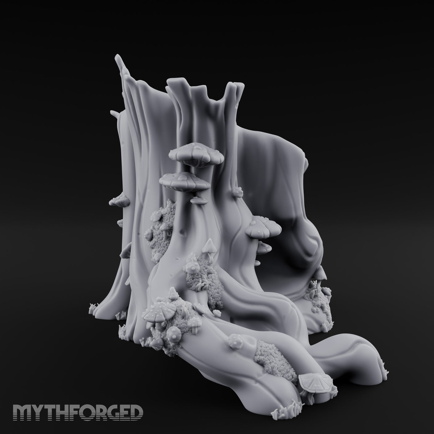 Mushroom-Dotted Hollow-Cored Forest Stump Hollow Miniature for Dungeons and Dragons, Pathfinder or other TTRPGs