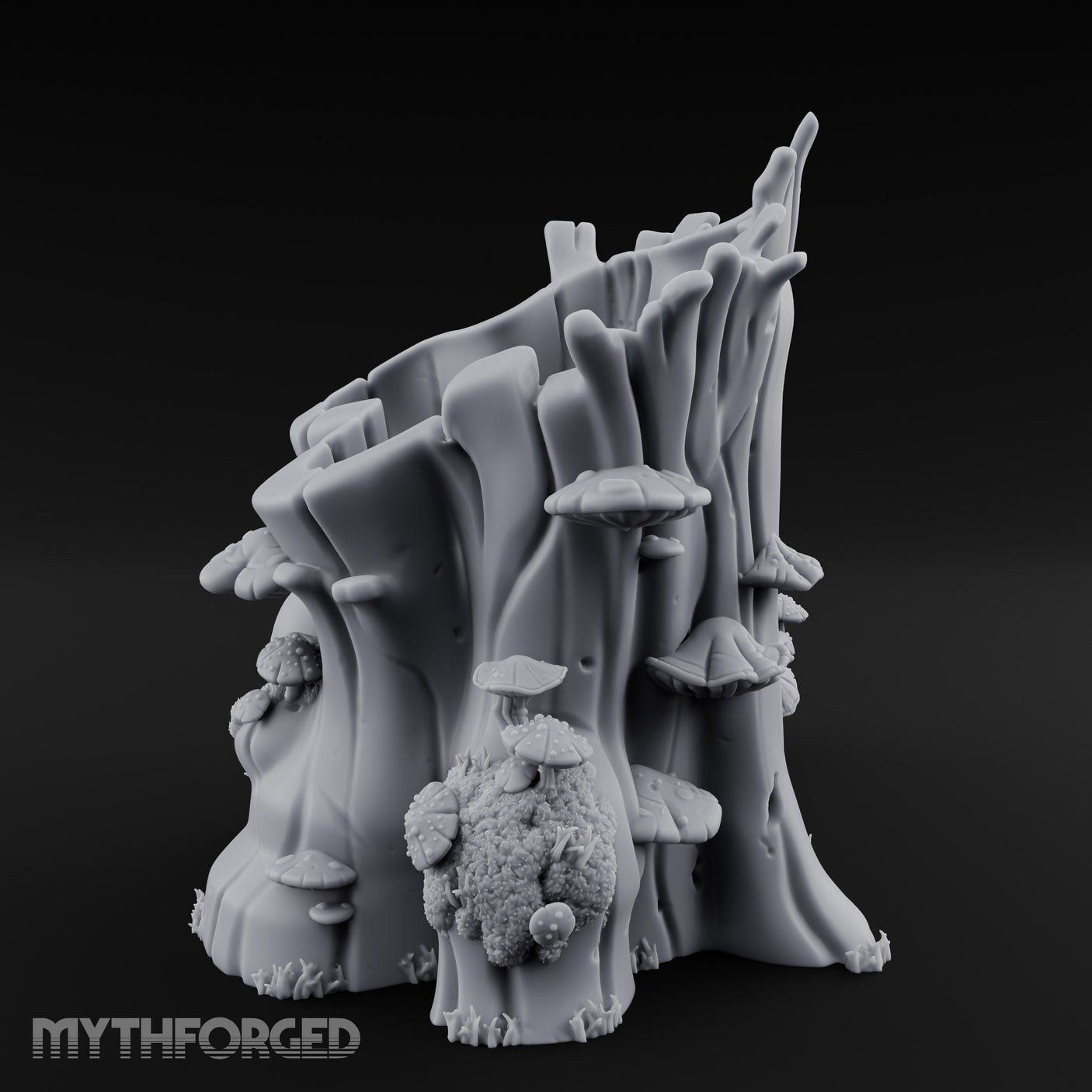 Mushroom-Dotted Hollow-Cored Forest Stump Hollow Miniature for Dungeons and Dragons, Pathfinder or other TTRPGs