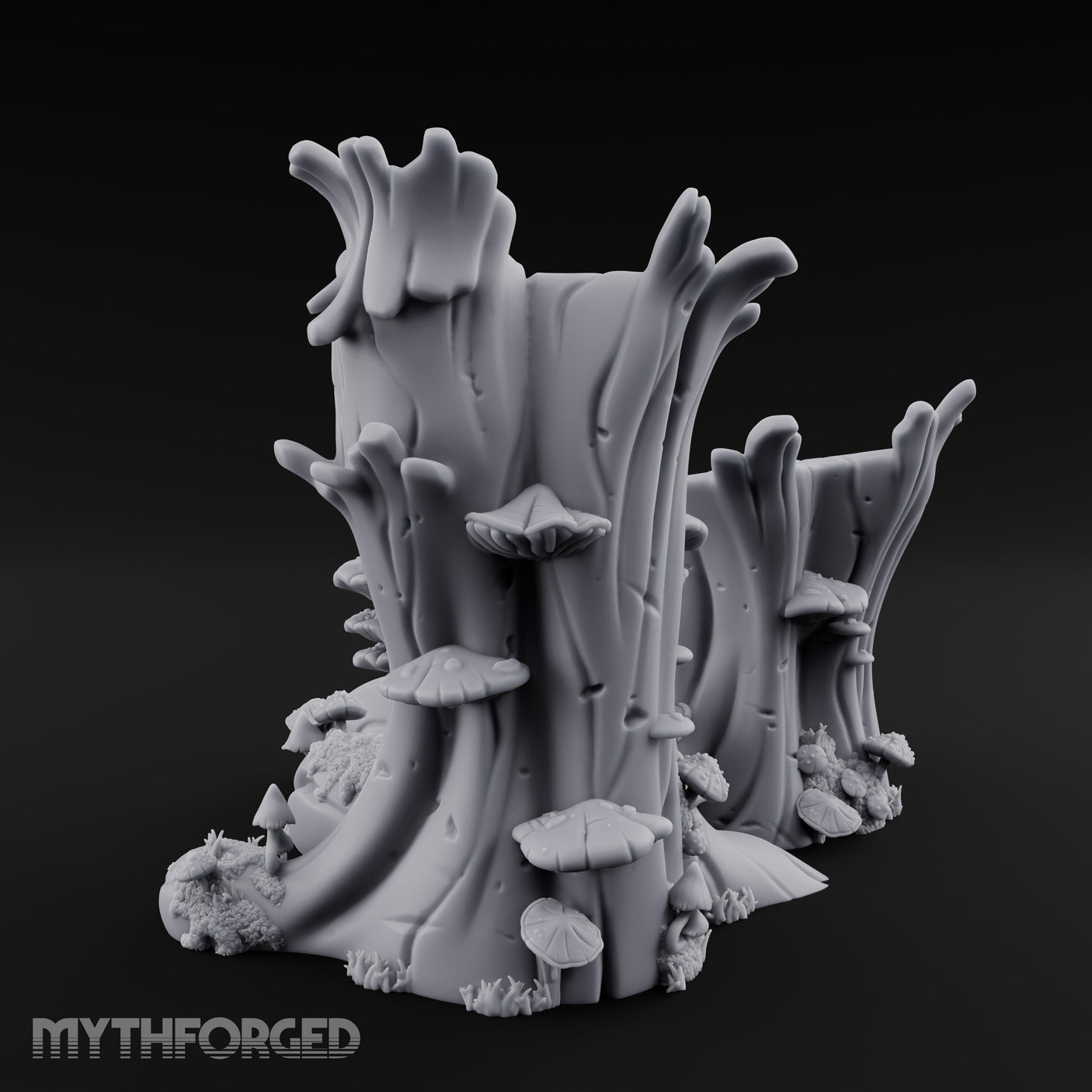 Mushroom-Speckled Bark-Hollowed Forest Stump Duo Miniature for Dungeons and Dragons, Pathfinder or other TTRPGs