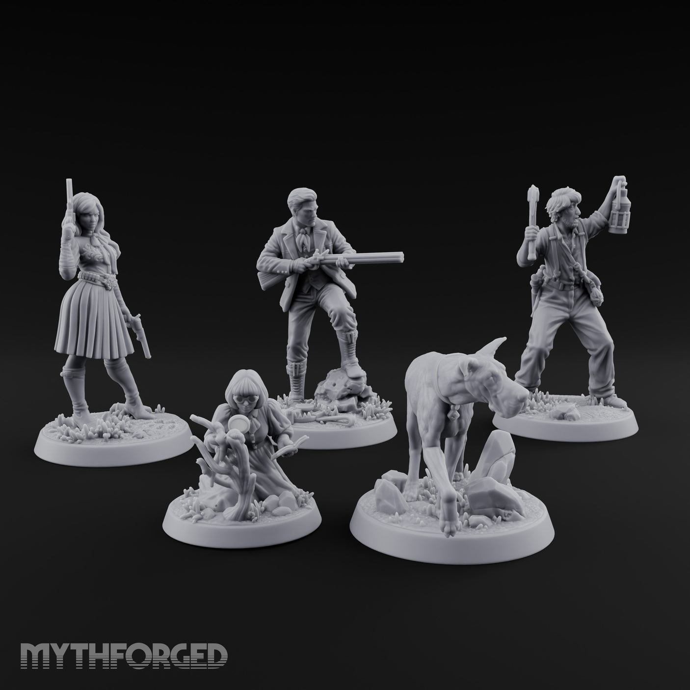 Mystery Solving Human Monster Hunters Miniature for Dungeons and Dragons, Pathfinder or other TTRPGs