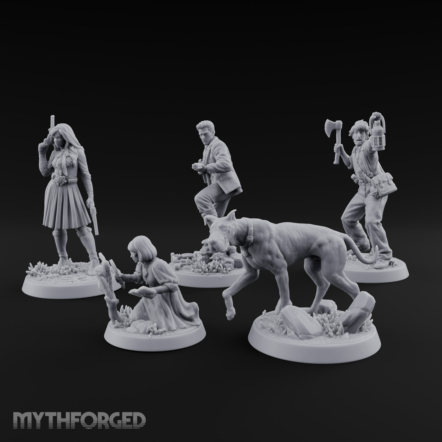 Mystery Solving Human Monster Hunters Miniature for Dungeons and Dragons, Pathfinder or other TTRPGs