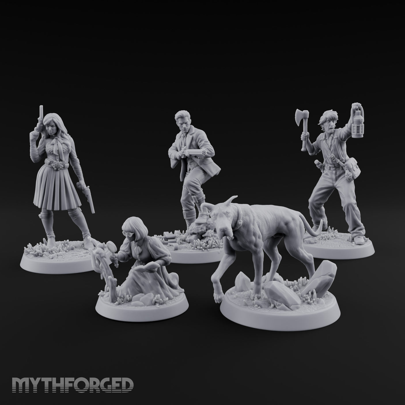Mystery Solving Human Monster Hunters Miniature for Dungeons and Dragons, Pathfinder or other TTRPGs