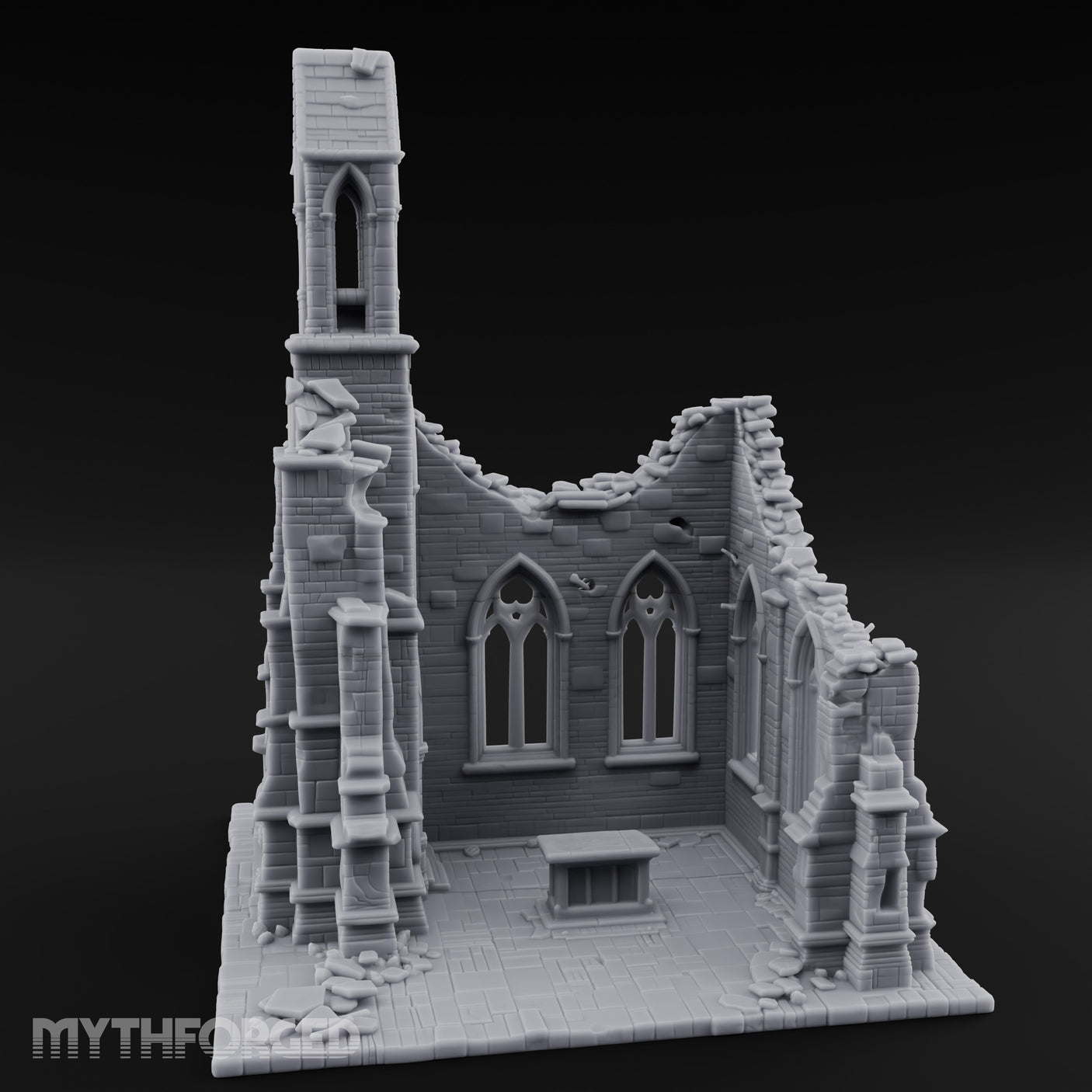 Nave-Exposed Buttress-Sheared Gothic Chapel Ruins Miniature for Dungeons and Dragons, Pathfinder or other TTRPGs