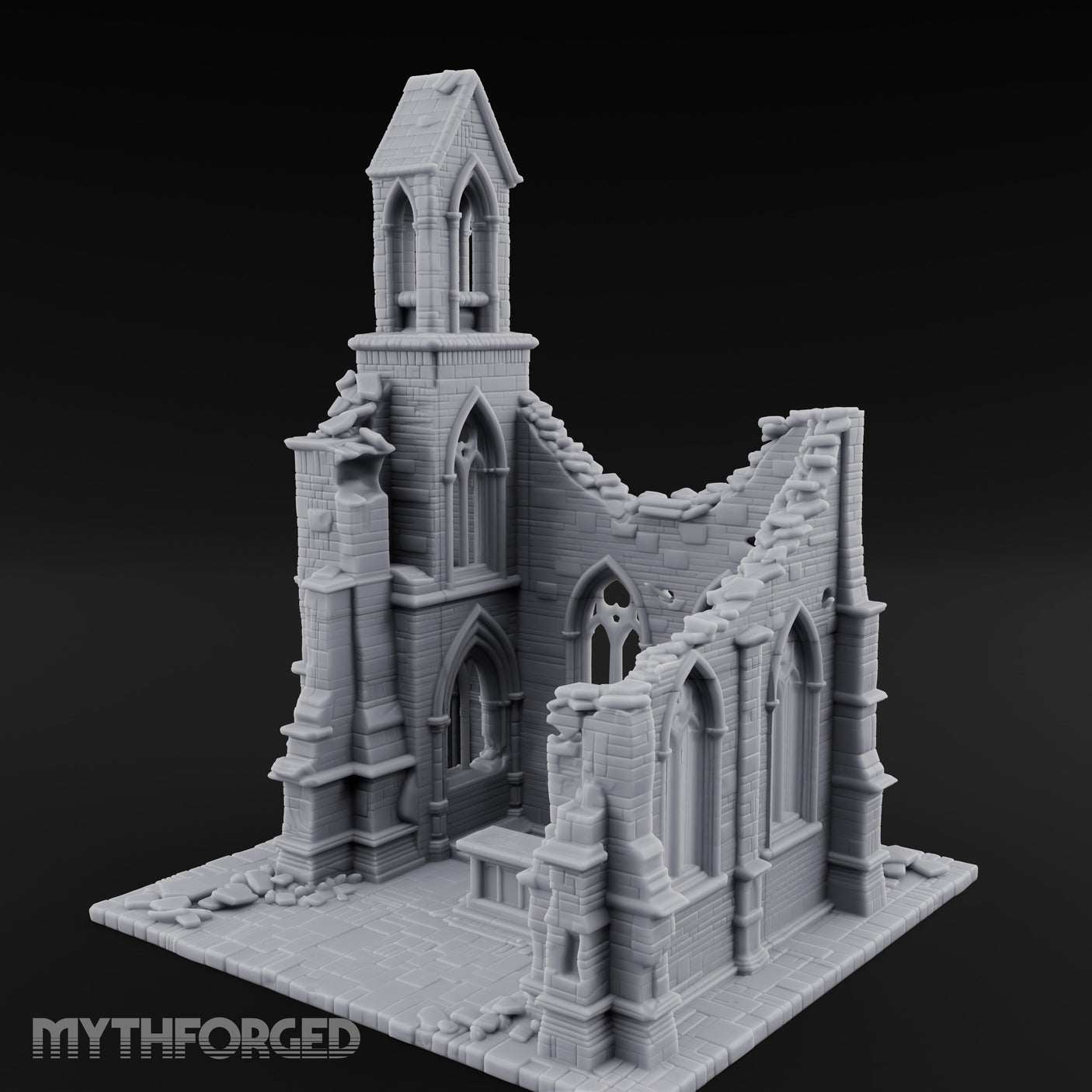 Nave-Exposed Buttress-Sheared Gothic Chapel Ruins Miniature for Dungeons and Dragons, Pathfinder or other TTRPGs