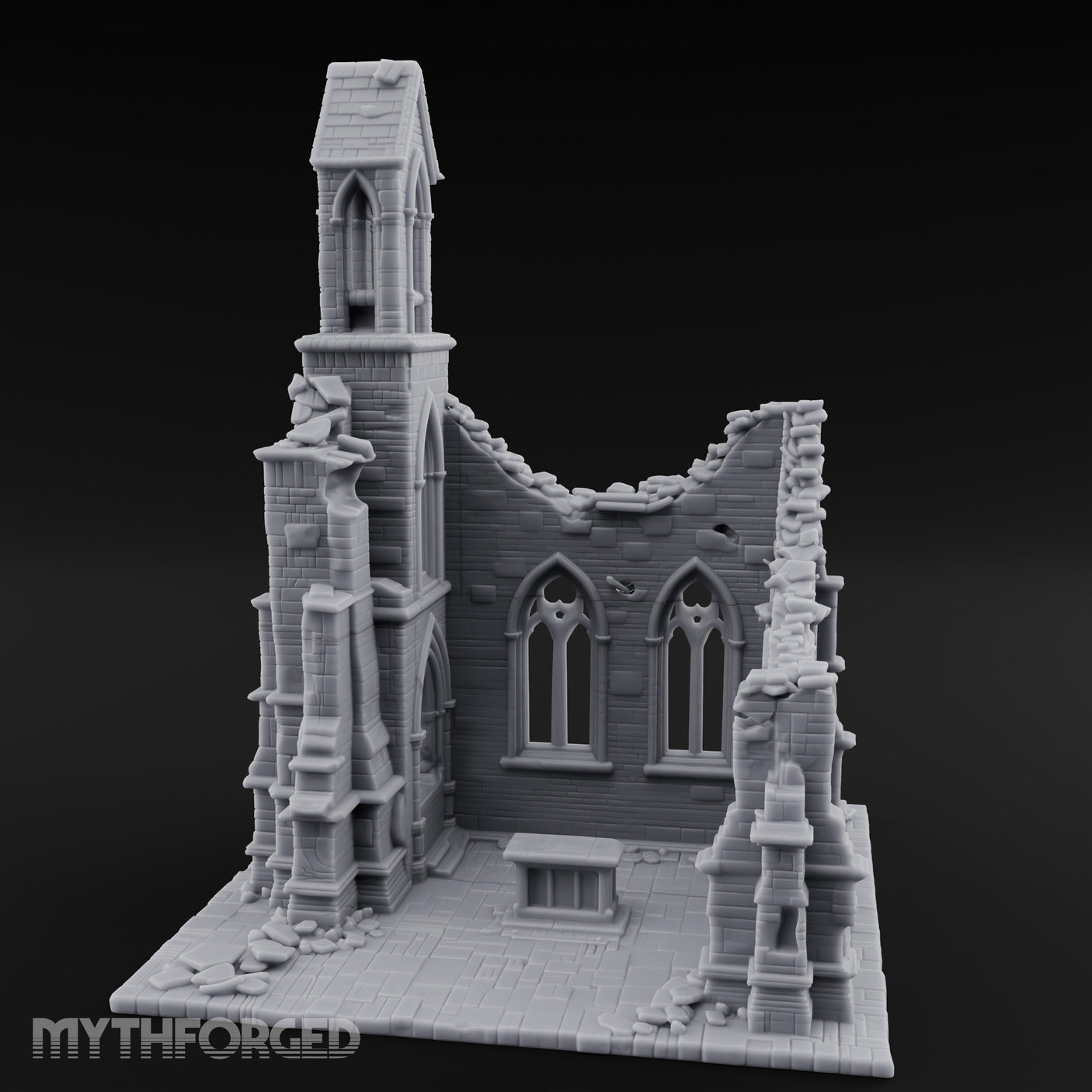 Nave-Exposed Buttress-Sheared Gothic Chapel Ruins Miniature for Dungeons and Dragons, Pathfinder or other TTRPGs