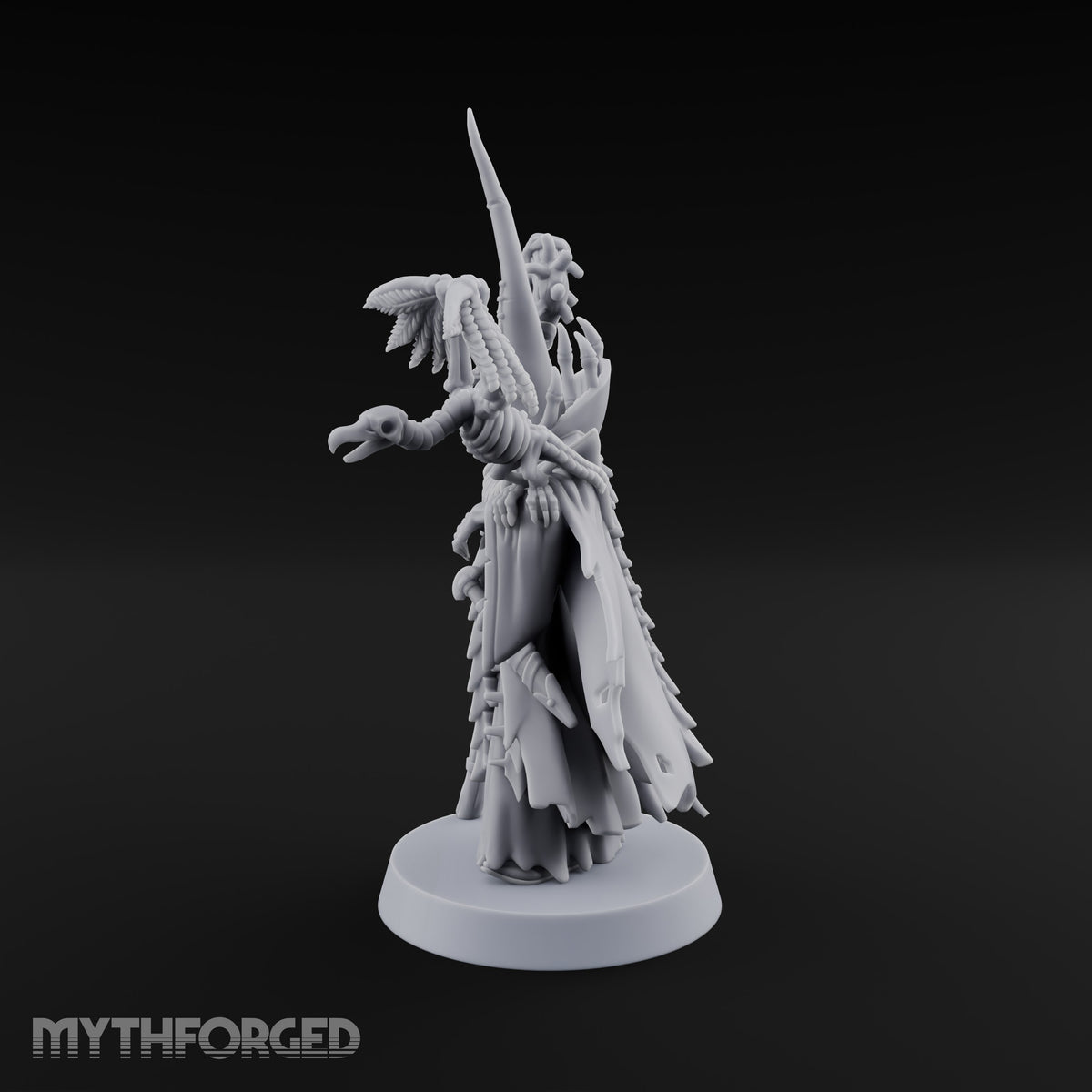 Still Learning, Already Grim Human Necromancer Apprentice with Skull Staff and Skeletal Vulture
