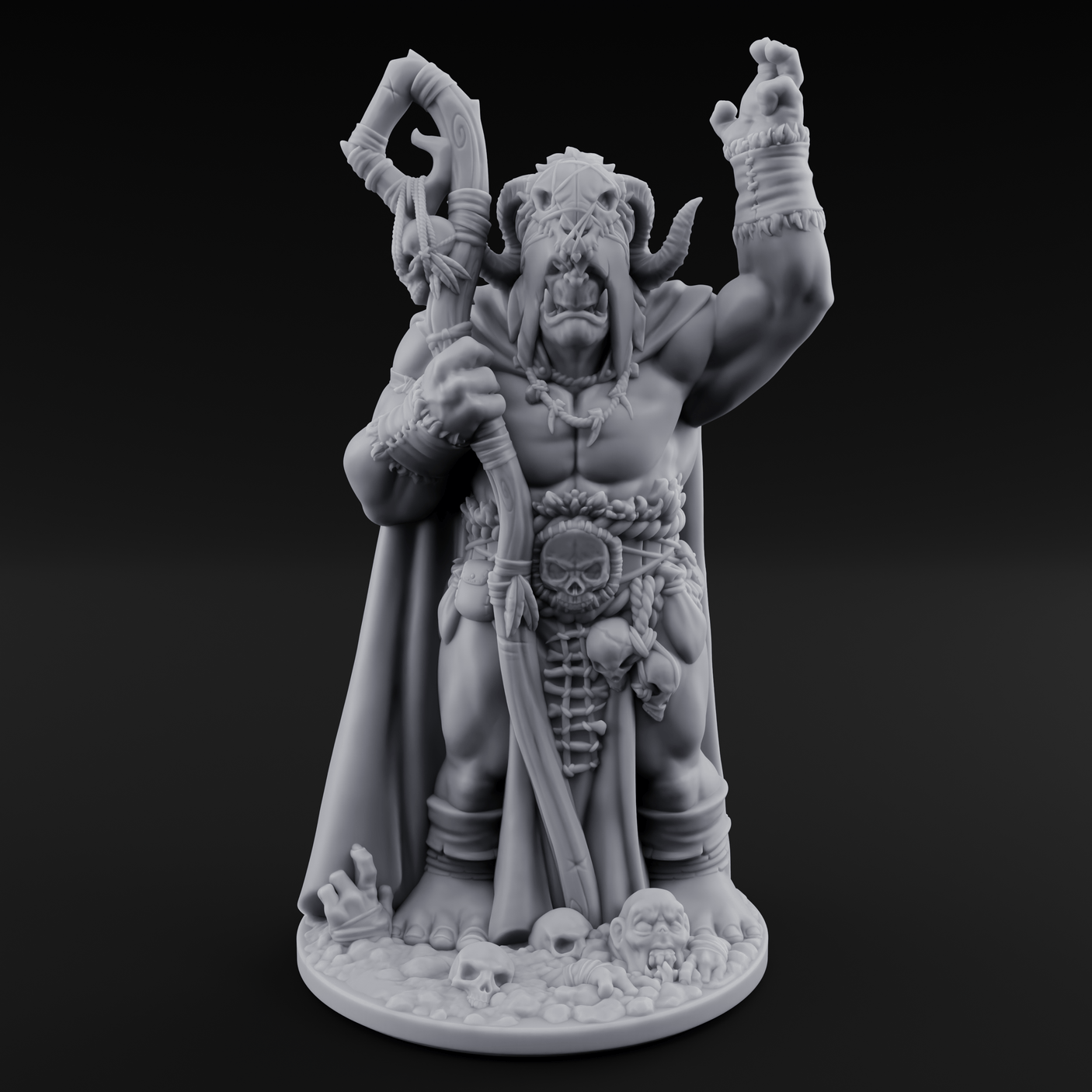 Skull Collecting Orc Necromancer Miniature for Dungeons and Dragons, Pathfinder or other TTRPGs
