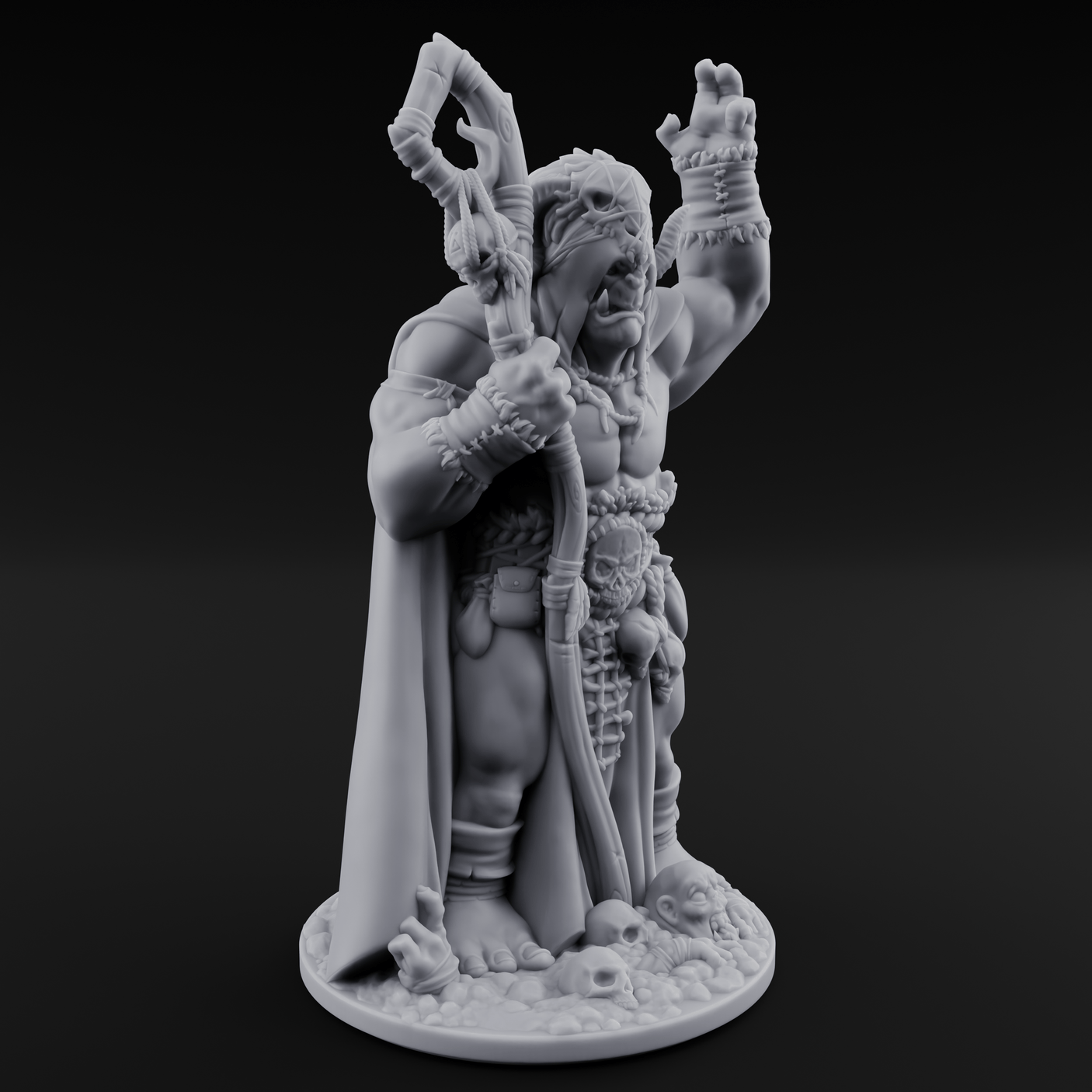 Skull Collecting Orc Necromancer Miniature for Dungeons and Dragons, Pathfinder or other TTRPGs