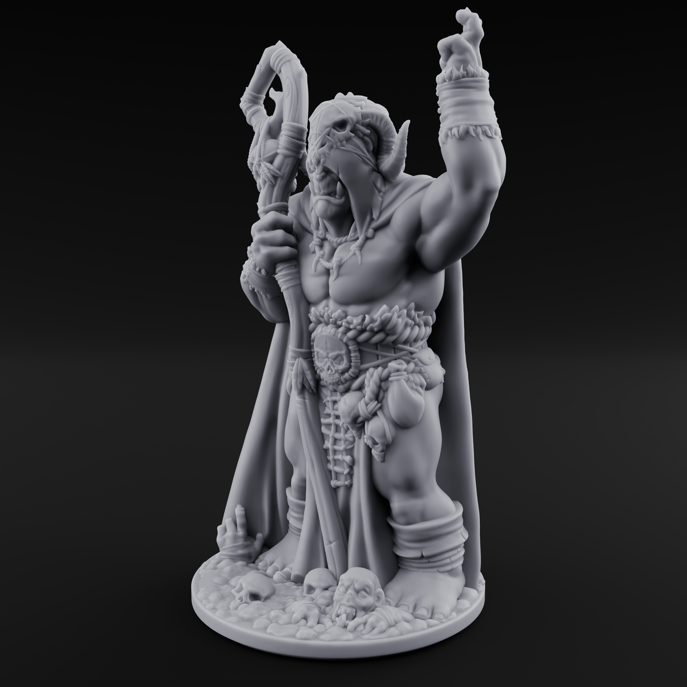 Skull Collecting Orc Necromancer Miniature for Dungeons and Dragons, Pathfinder or other TTRPGs
