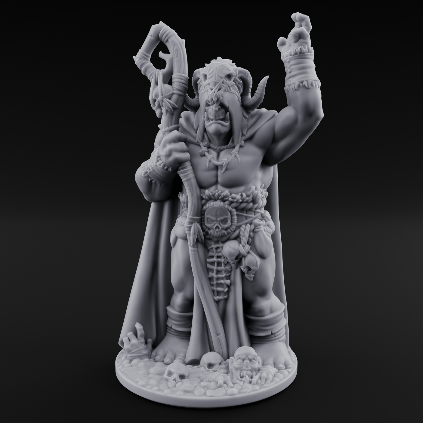 Skull Collecting Orc Necromancer Miniature for Dungeons and Dragons, Pathfinder or other TTRPGs