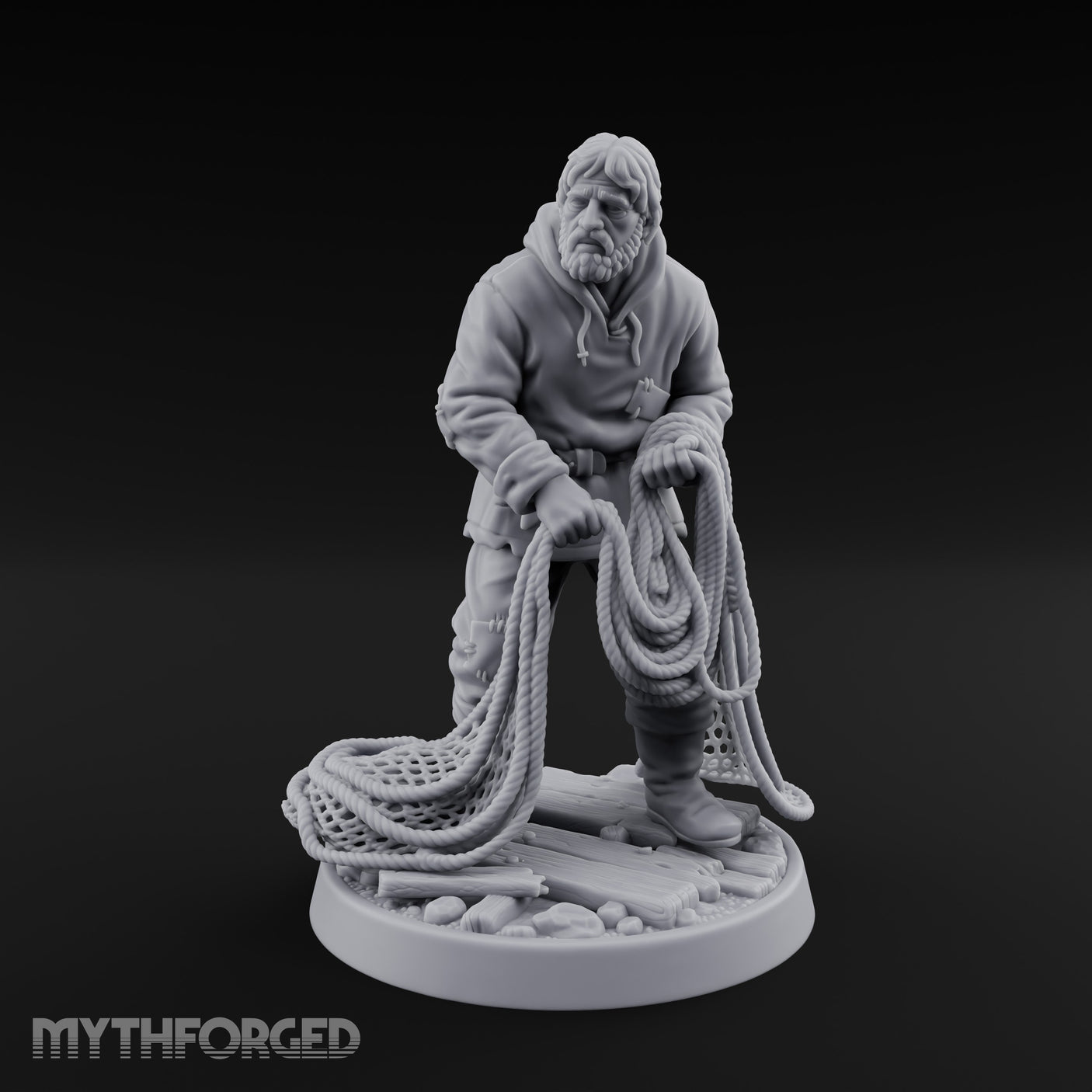 Net Hauling Human Fisherman Miniature for Dungeons and Dragons, Pathfinder or other TTRPGs
