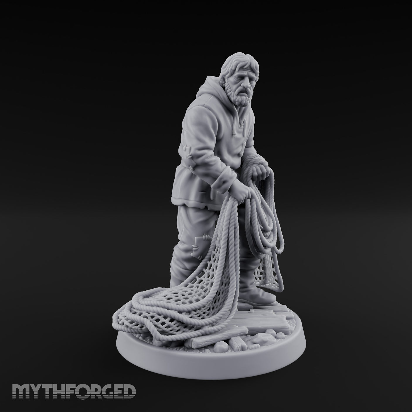 Net Hauling Human Fisherman Miniature for Dungeons and Dragons, Pathfinder or other TTRPGs