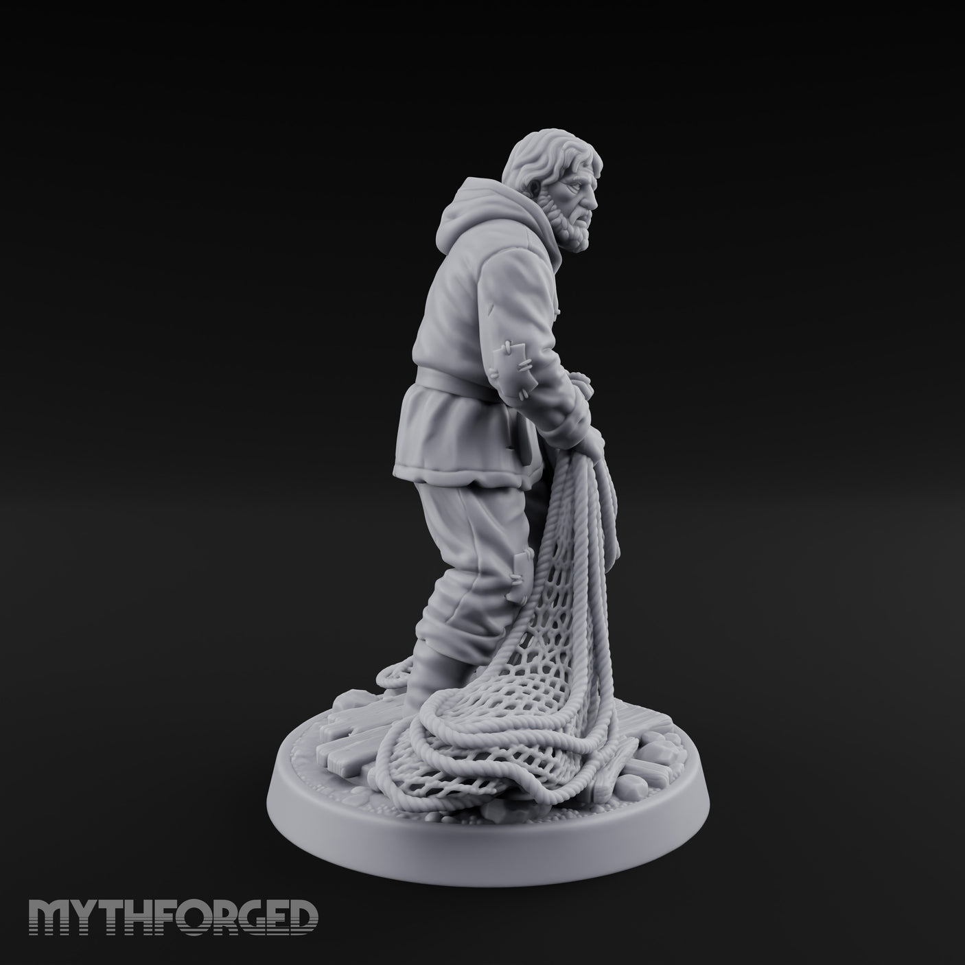 Net Hauling Human Fisherman Miniature for Dungeons and Dragons, Pathfinder or other TTRPGs
