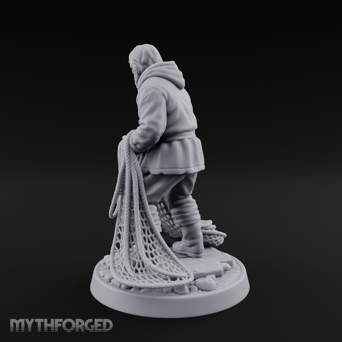 Net Hauling Human Fisherman Miniature for Dungeons and Dragons, Pathfinder or other TTRPGs