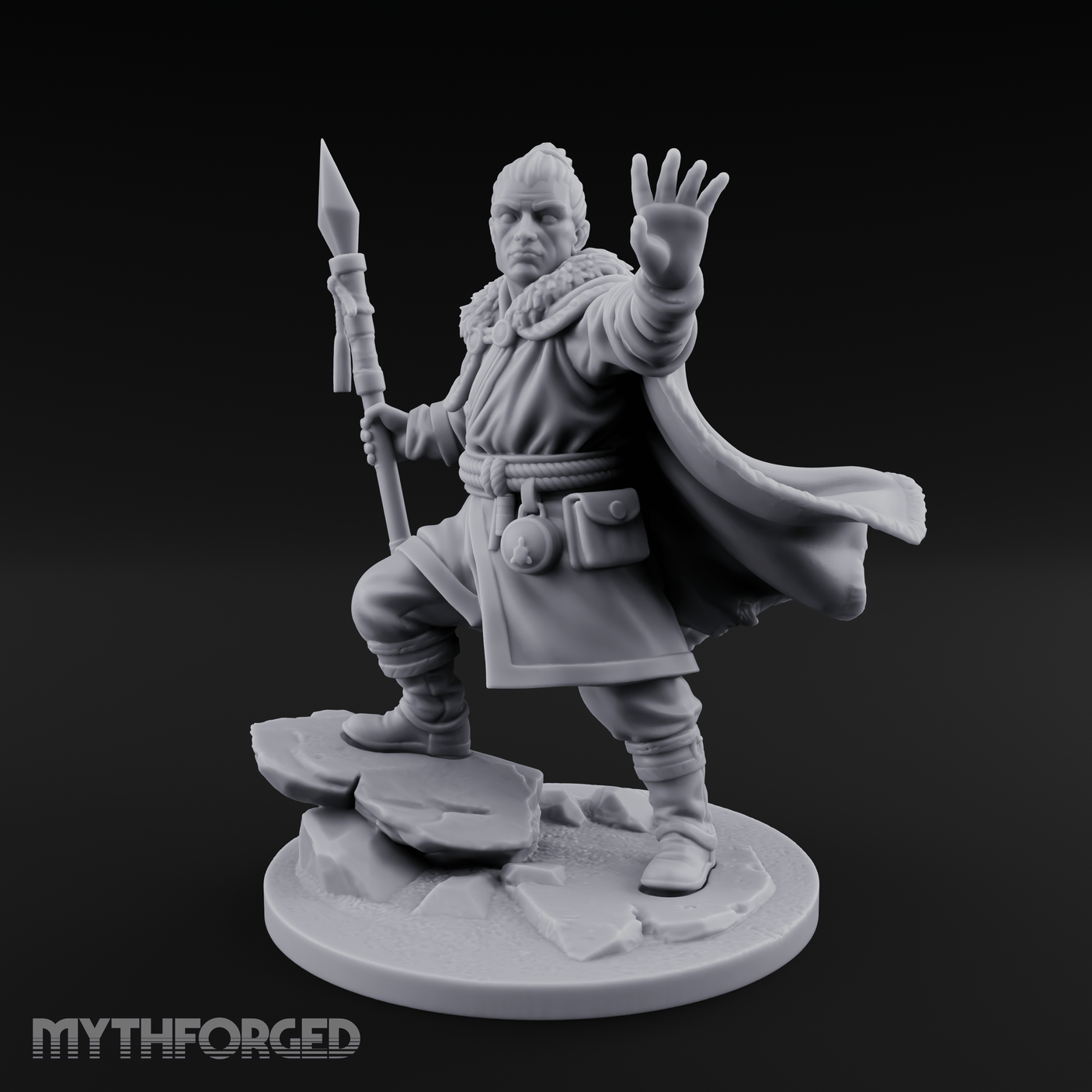 One Arm Raised Proclaiming Human Warlord Miniature for Dungeons and Dragons, Pathfinder or other TTRPGs
