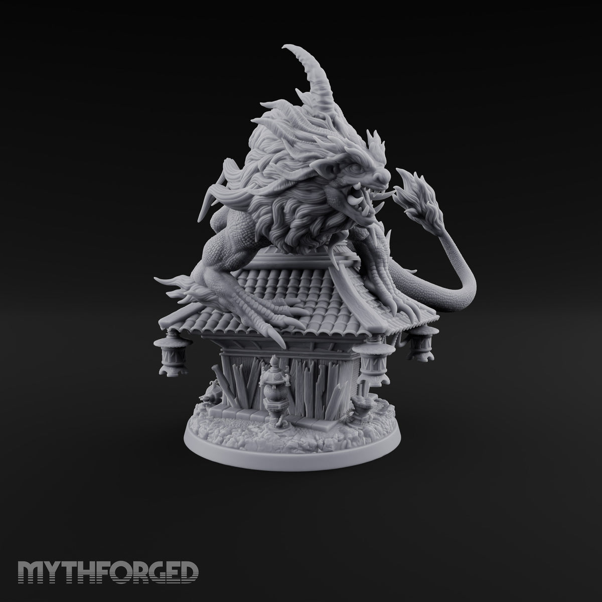 Shrine Roof Won't Hold Chimera Horned Lion-Dragon Beast