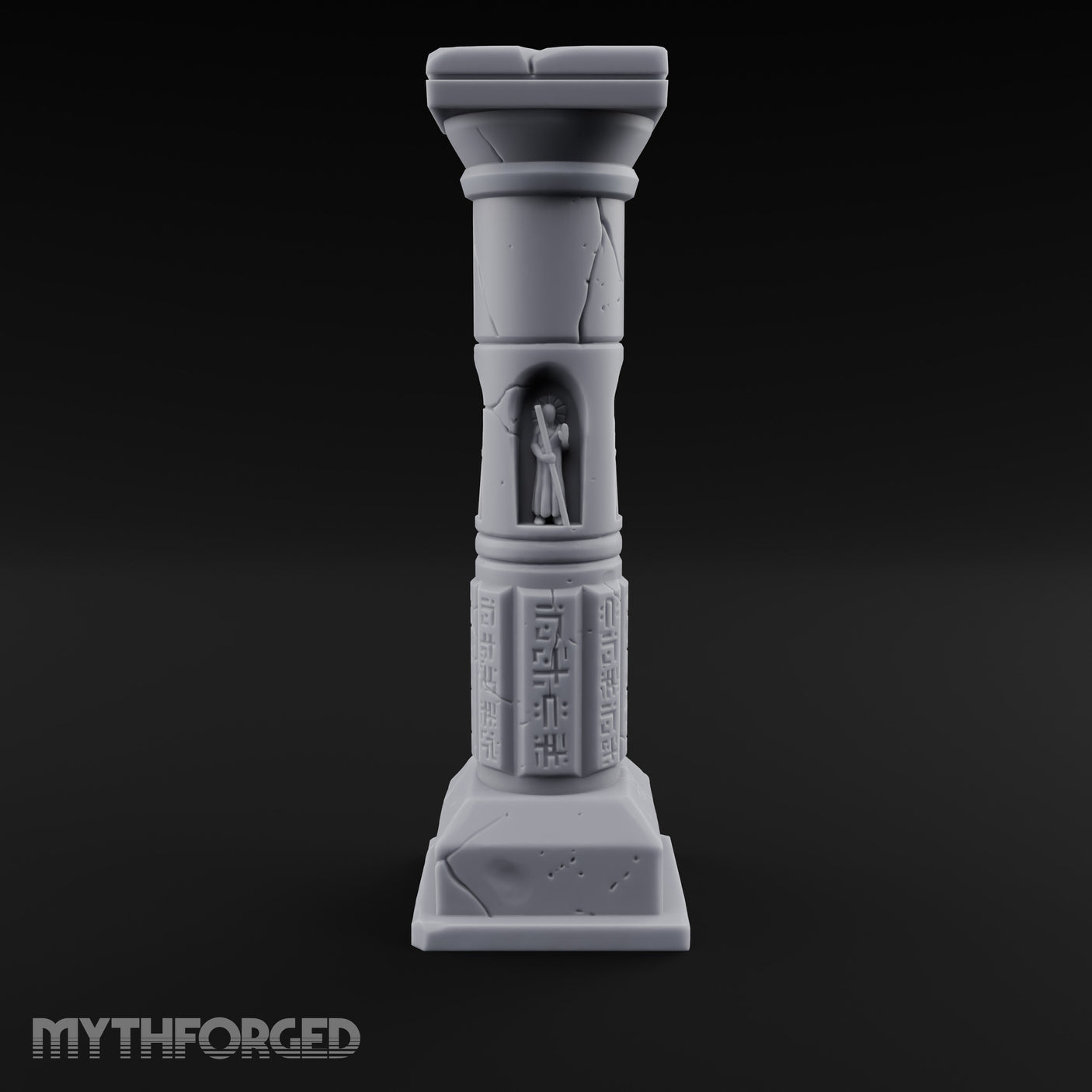 Niche-Carved Script-Paneled Saint Relief Temple Column Miniature for Dungeons and Dragons, Pathfinder or other TTRPGs